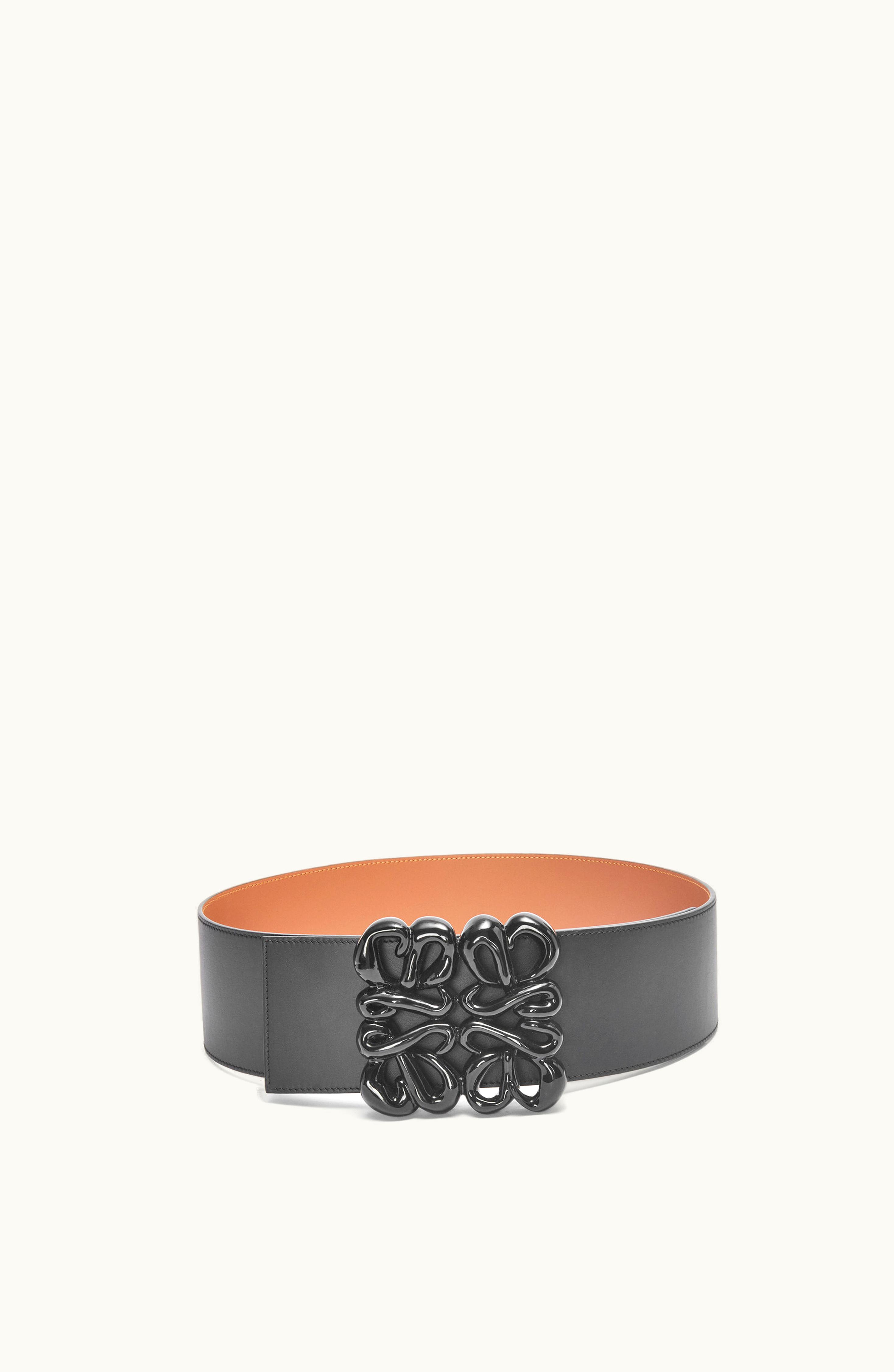 Loewe Loewe Anagram Oversized Buckle Reversible Calfskin Belt Black / Tan