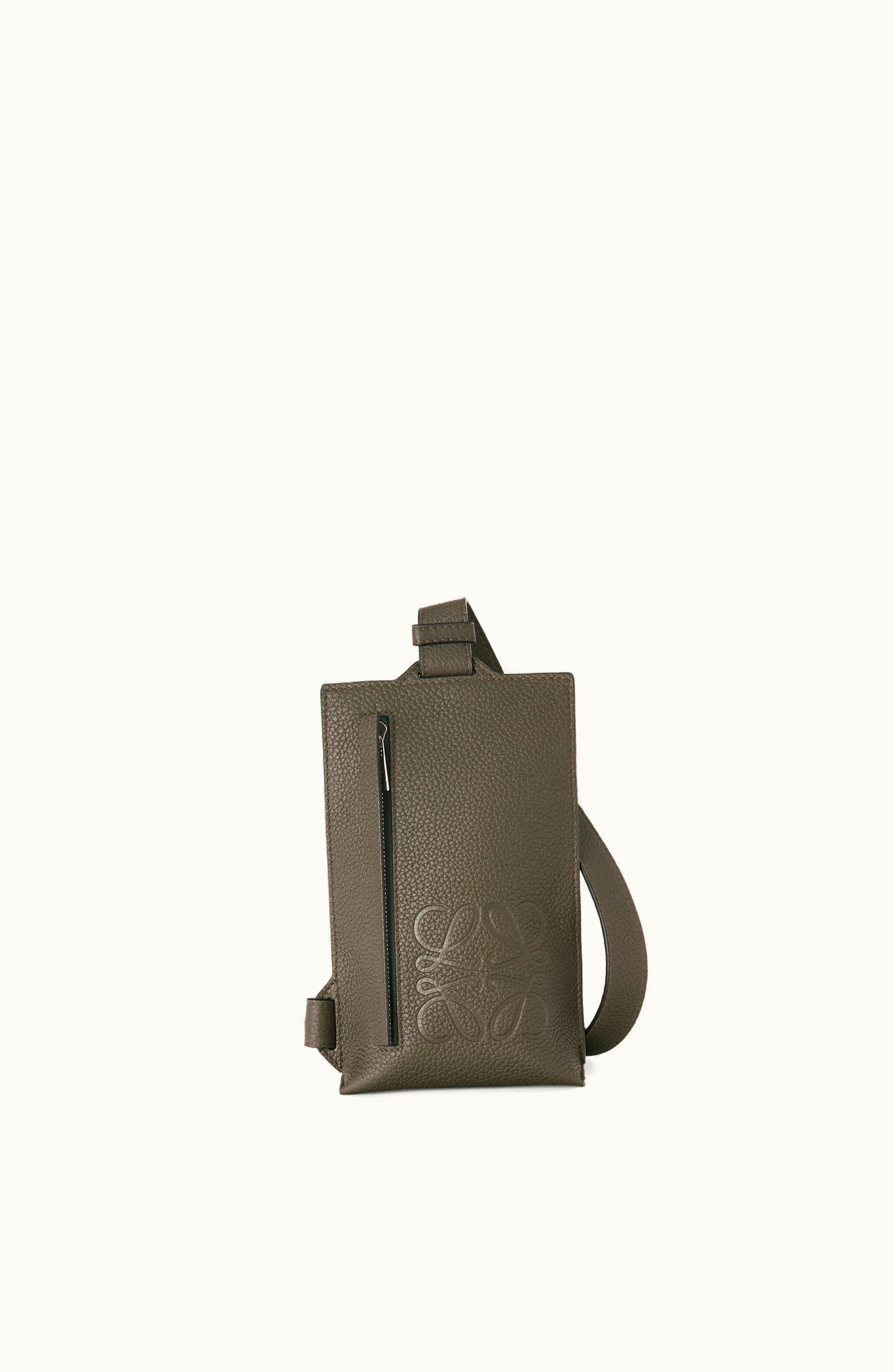 Loewe Loewe Vertical T Pocket In Grained Calfskin Dark Khaki Green