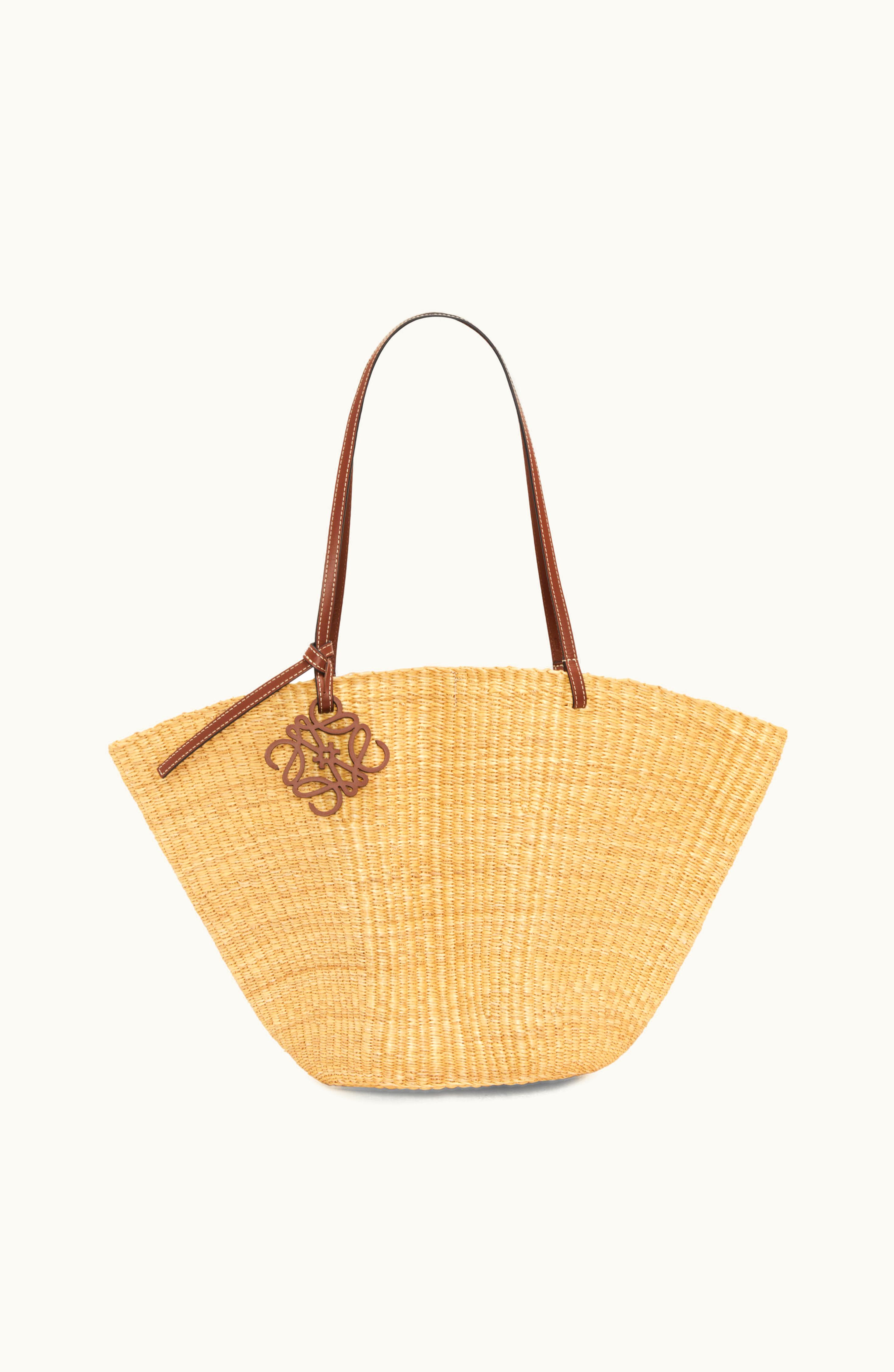 Loewe Loewe Shell Basket Bag In Elephant Grass And Calfskin Natural / Pecan