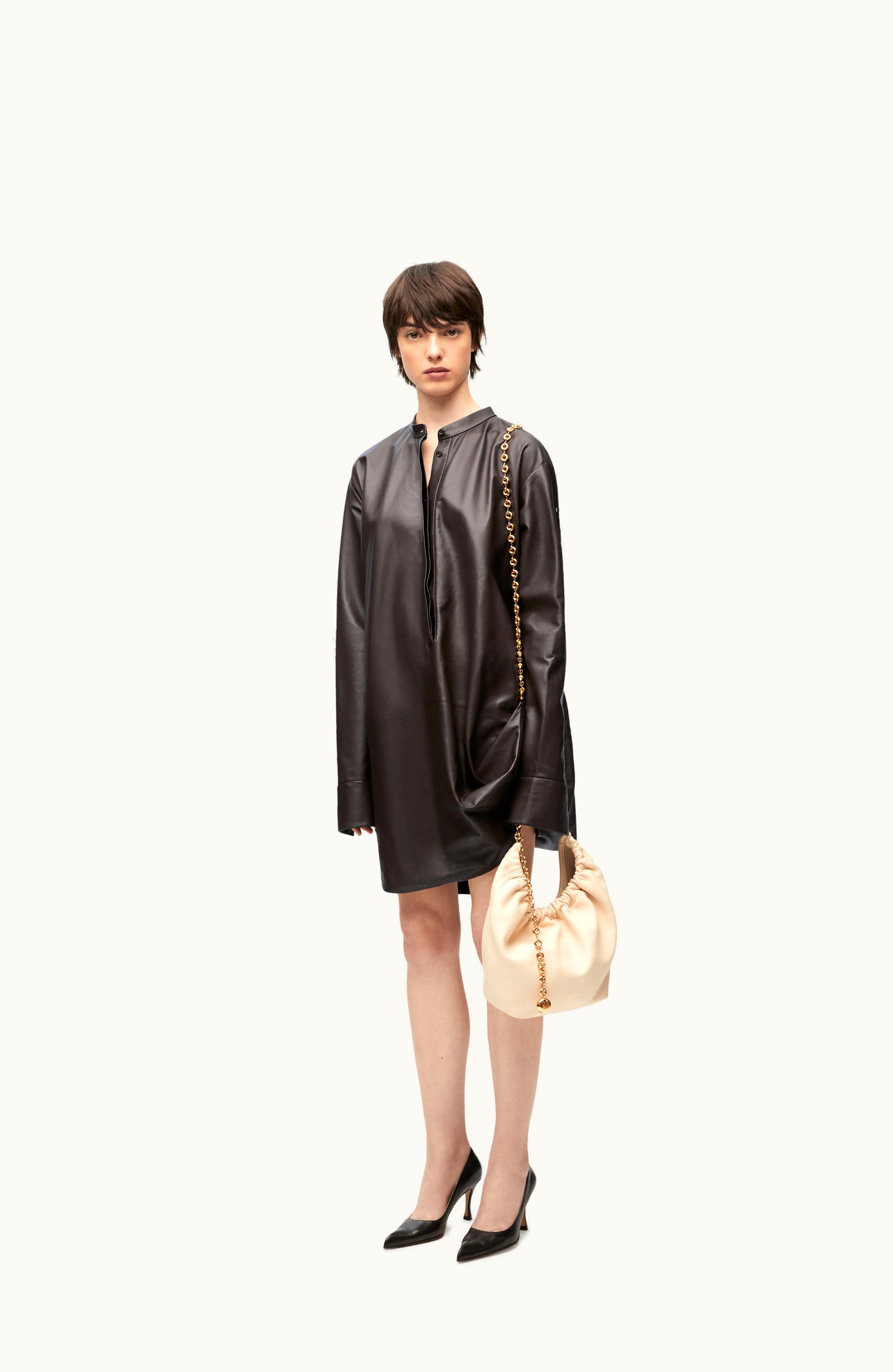Loewe Loewe Chain Shirt Dress In Nappa Lambskin Dark Brown
