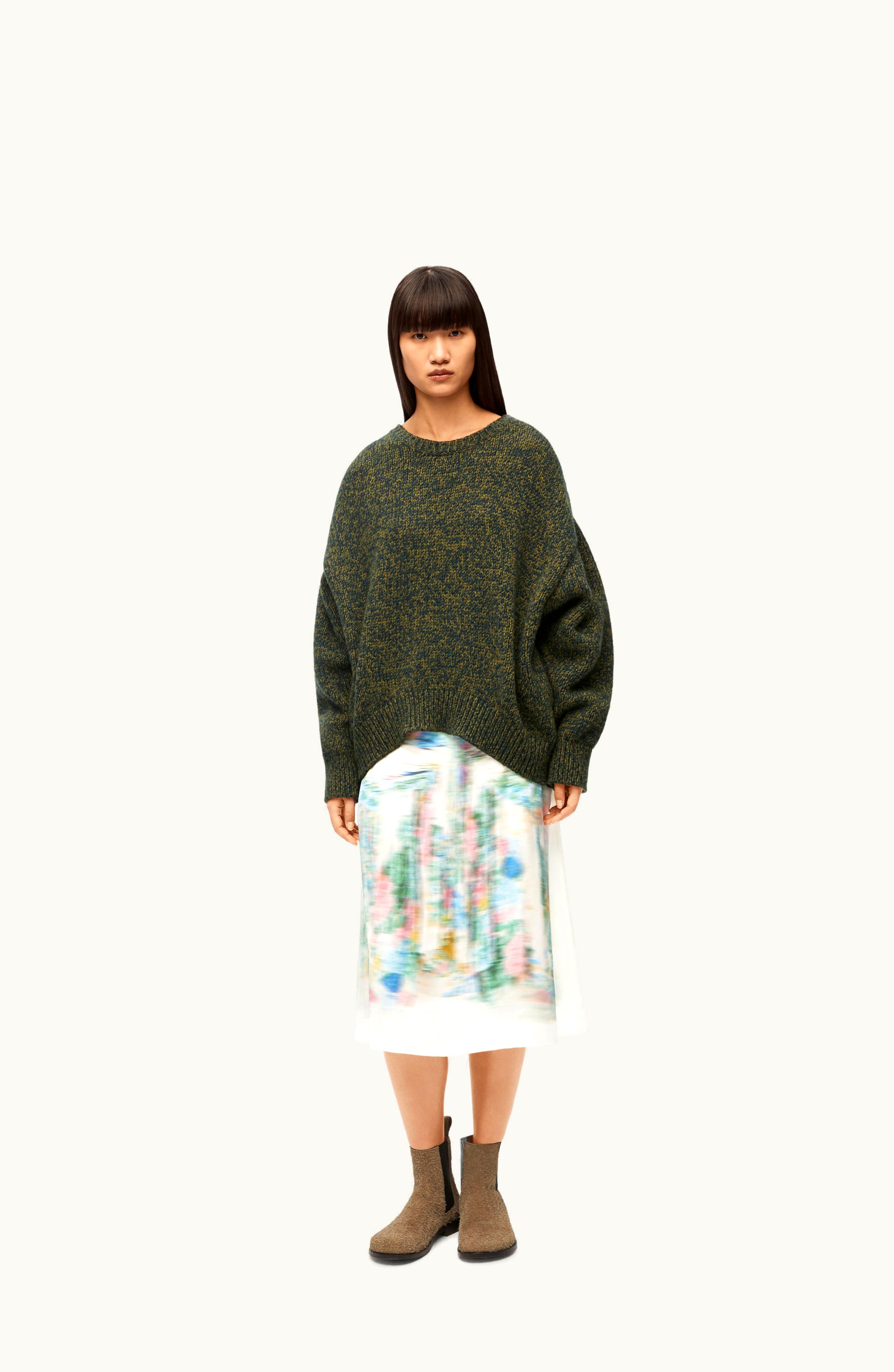 Loewe Loewe Trompe l'oeil Sweater In Wool Khaki Green Melange