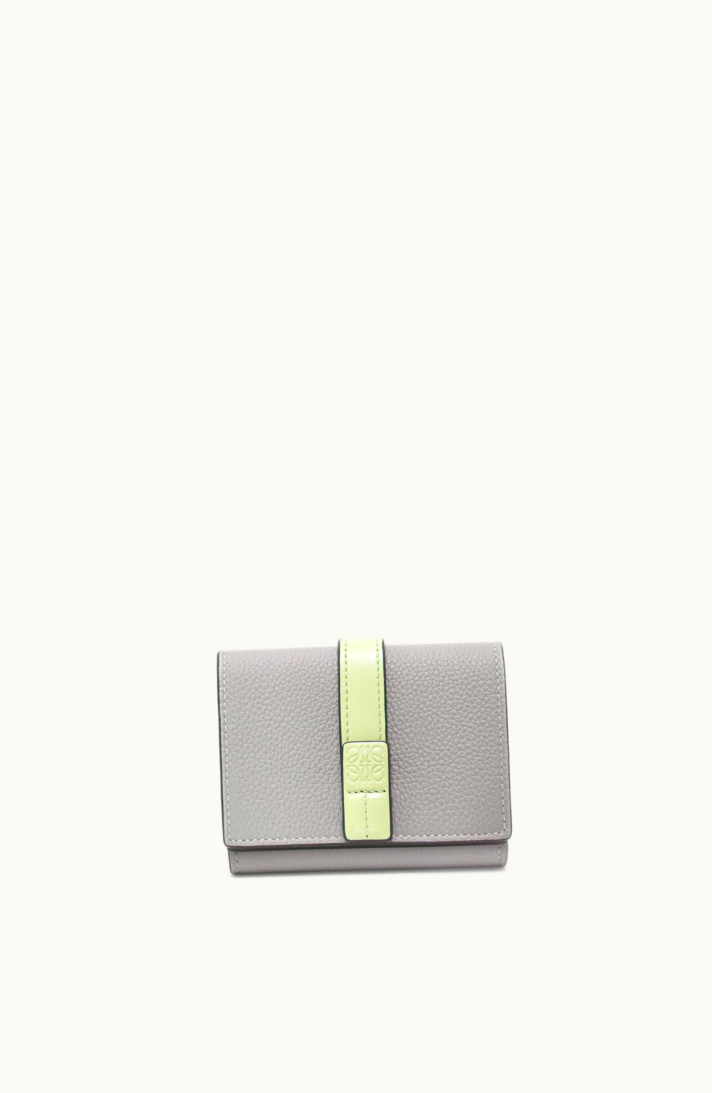 Loewe Loewe Trifold Wallet In Soft Grained Calfskin Pearl Grey / Light Pale Green