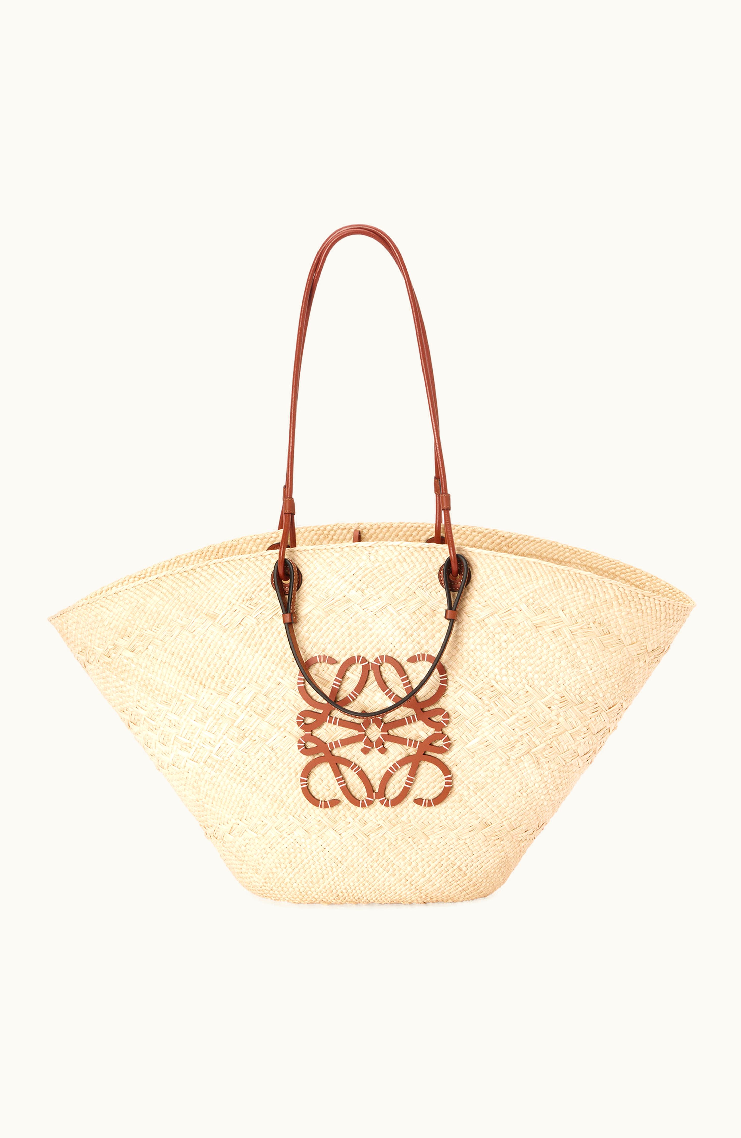 Loewe Loewe Large Anagram Basket Bag In Iraca Palm And Calfskin Natural / Tan