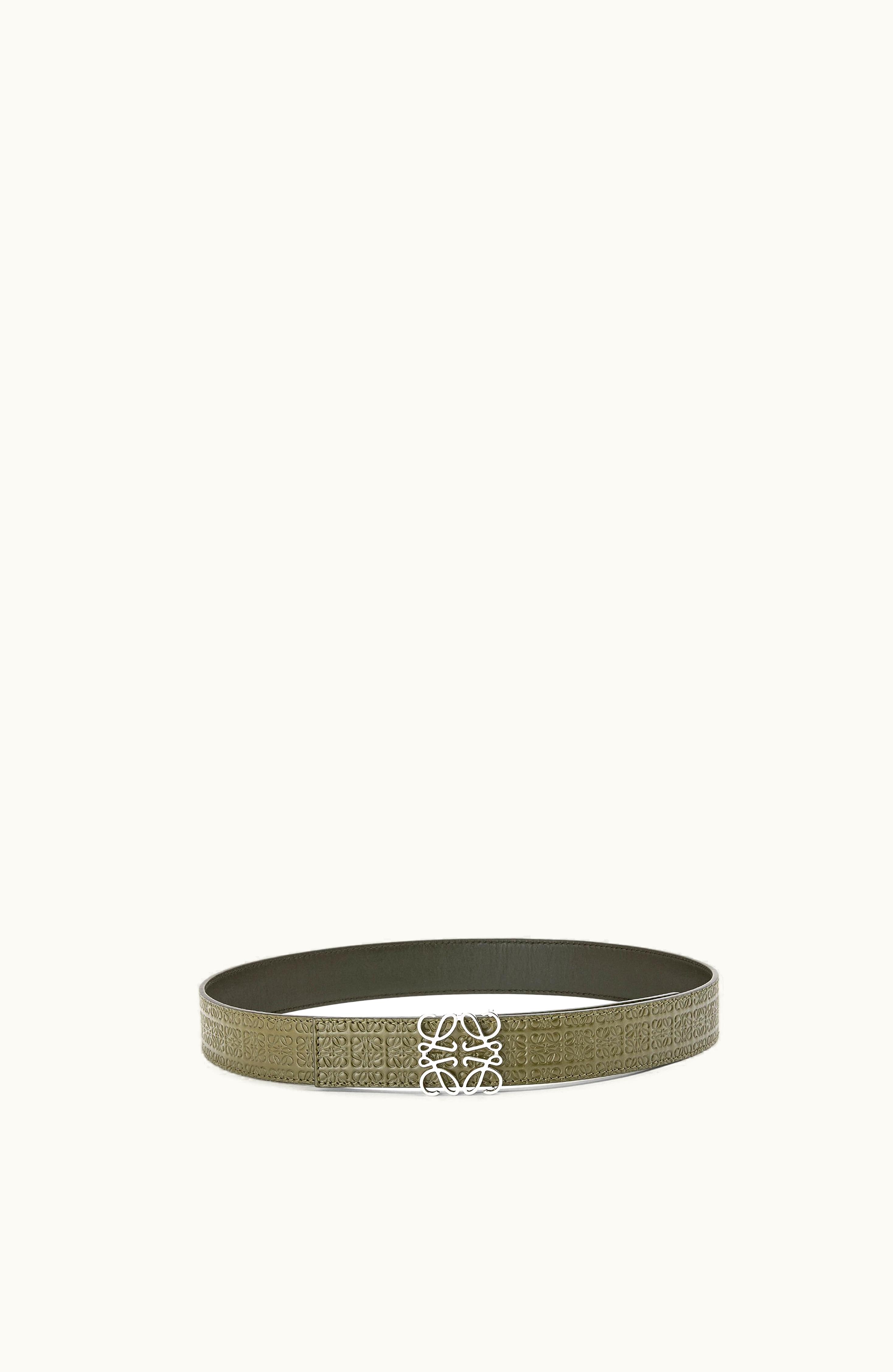 Loewe Loewe Anagram Belt In Embossed Silk Calfskin And Smooth Calfskin Autumn Green / Black / Palladium