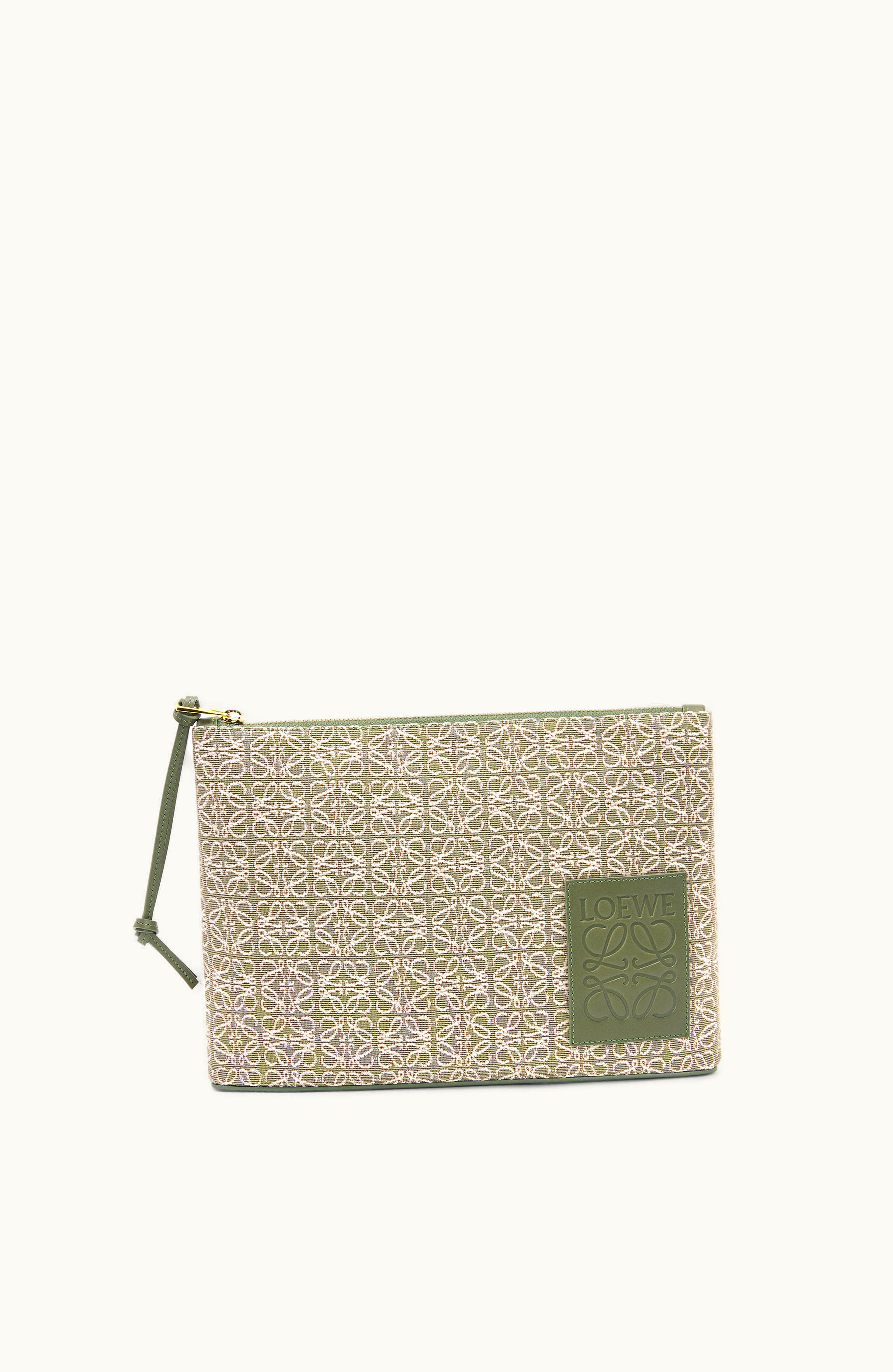 Loewe Loewe Oblong Pouch In Anagram Jacquard And Calfskin Green / Avocado Green