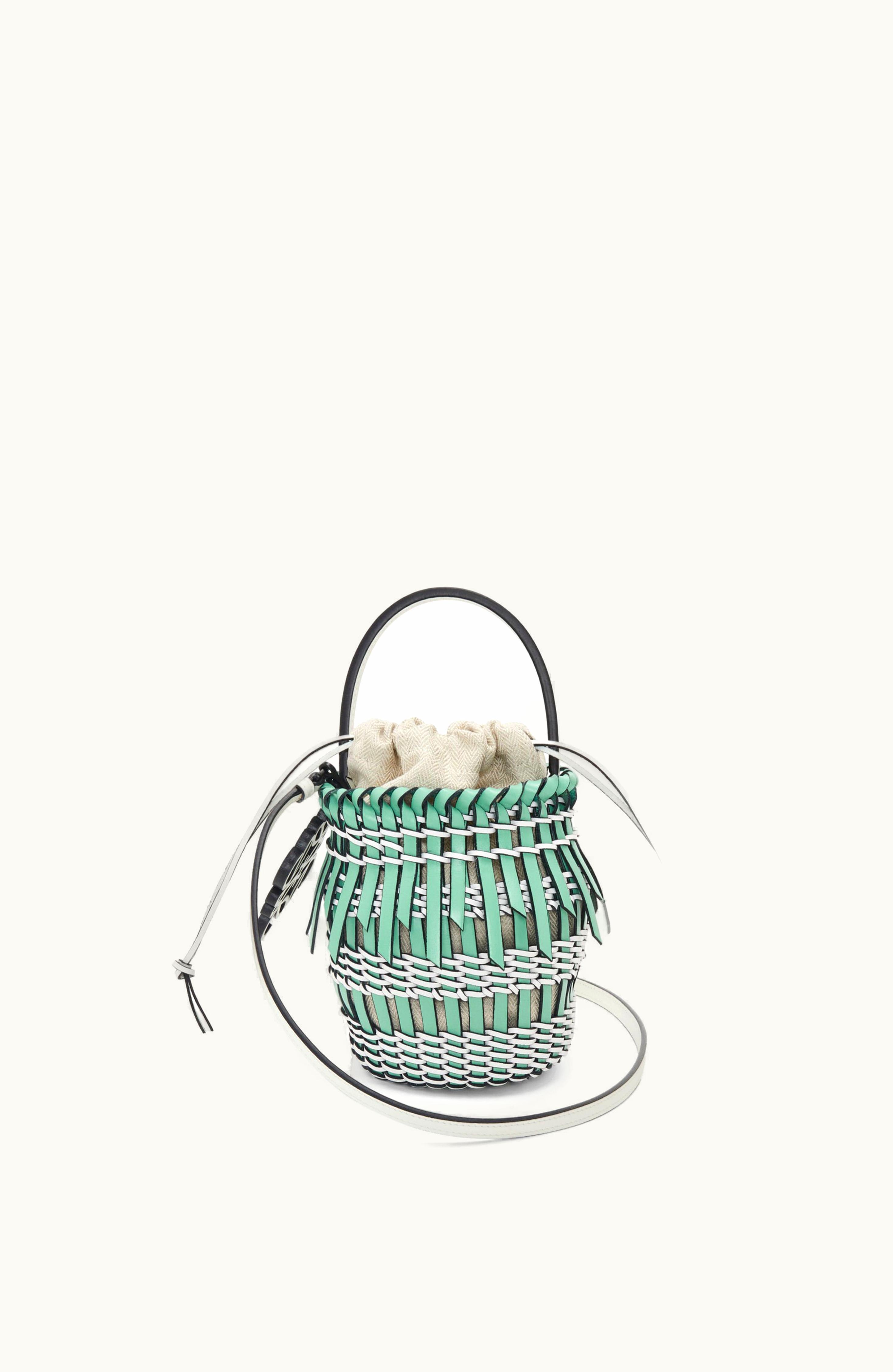 Loewe Loewe Small Fringe Bucket Bag In Calfskin Fresh Mint / Soft White