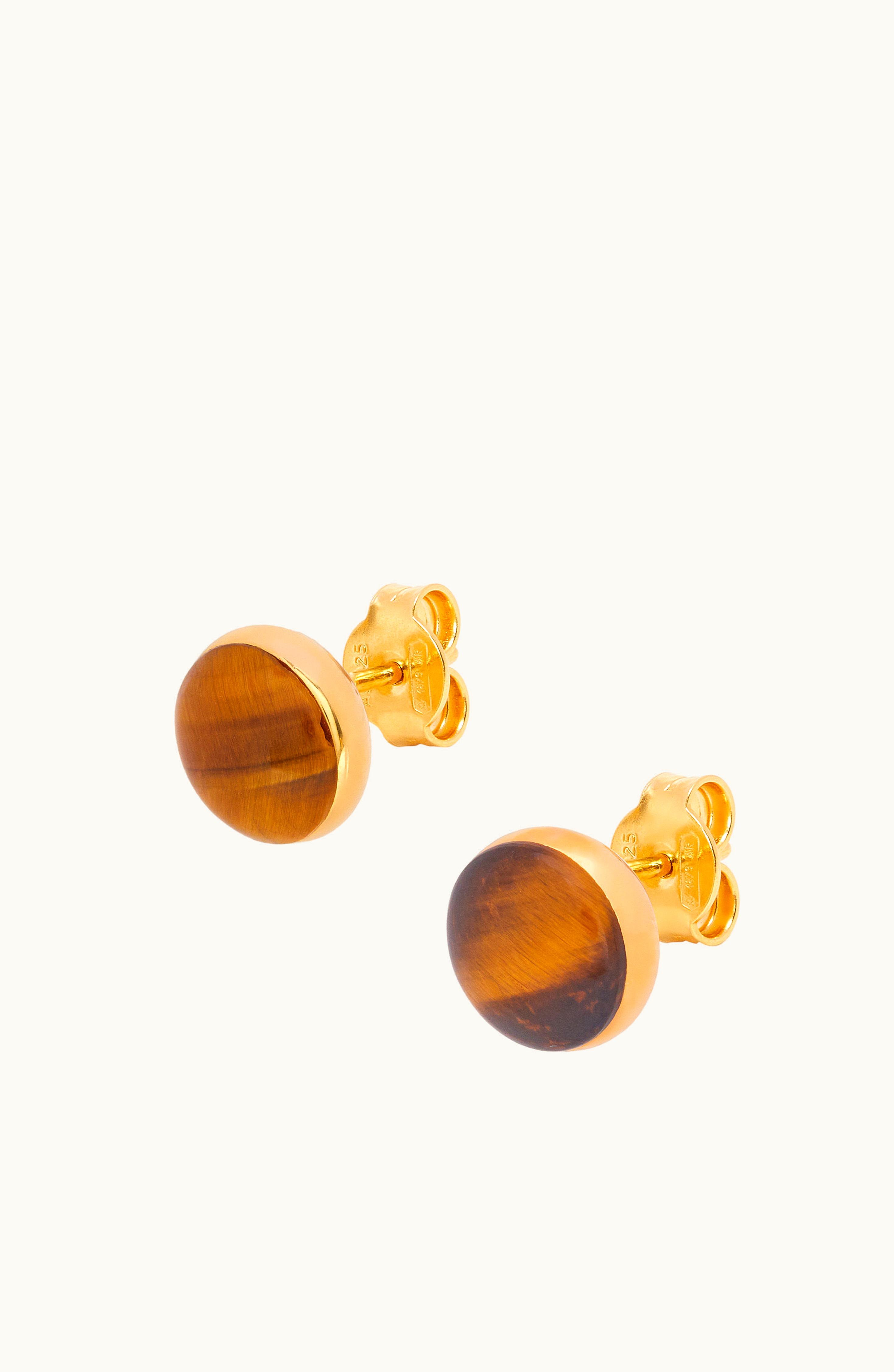 Loewe Loewe Anagram Pebble Stud Earrings In Sterling Silver And Tiger Eye Gold / Brown