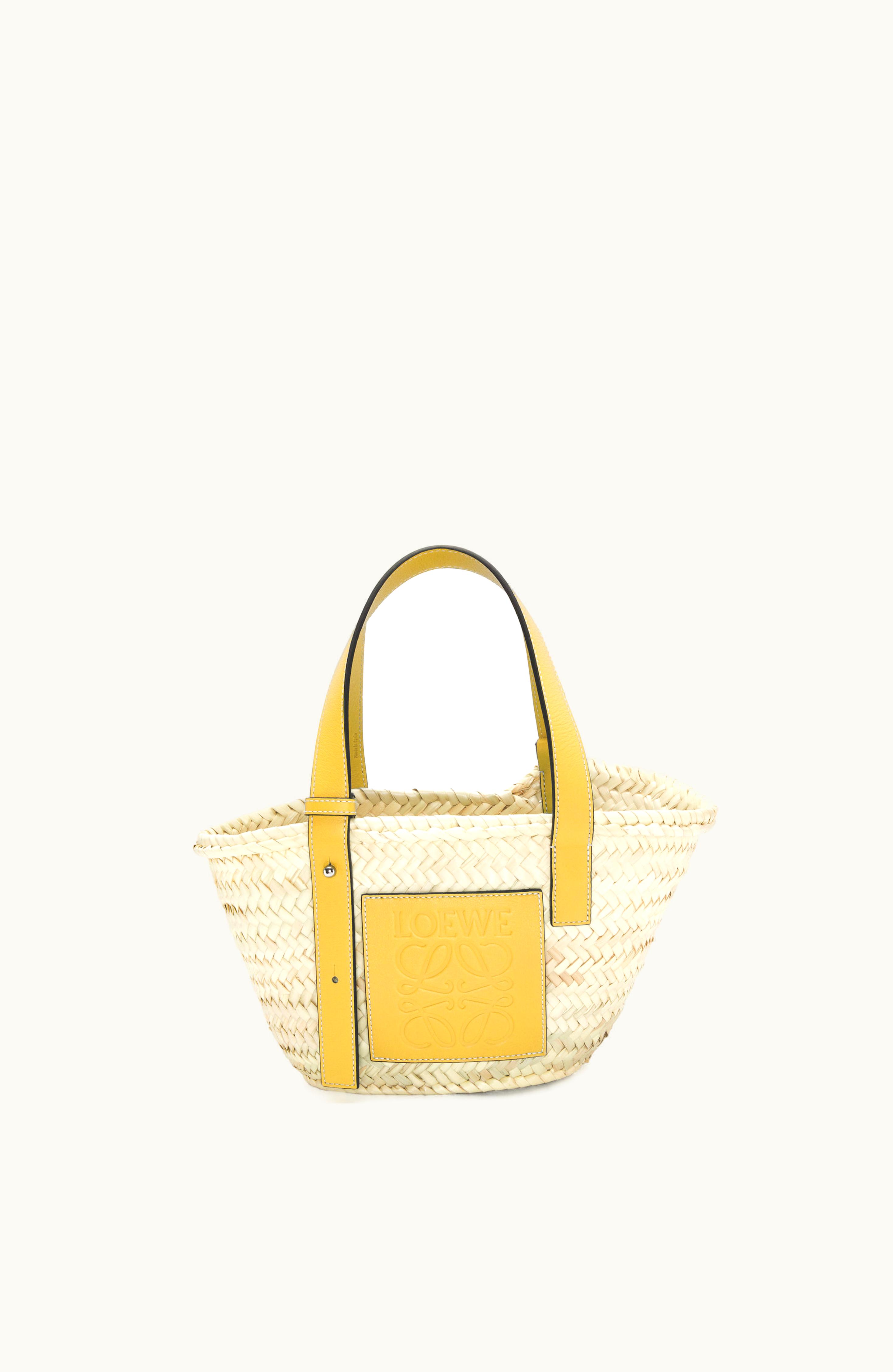 Loewe Loewe Small Basket Bag In Palm Leaf And Calfskin Dark Yellow