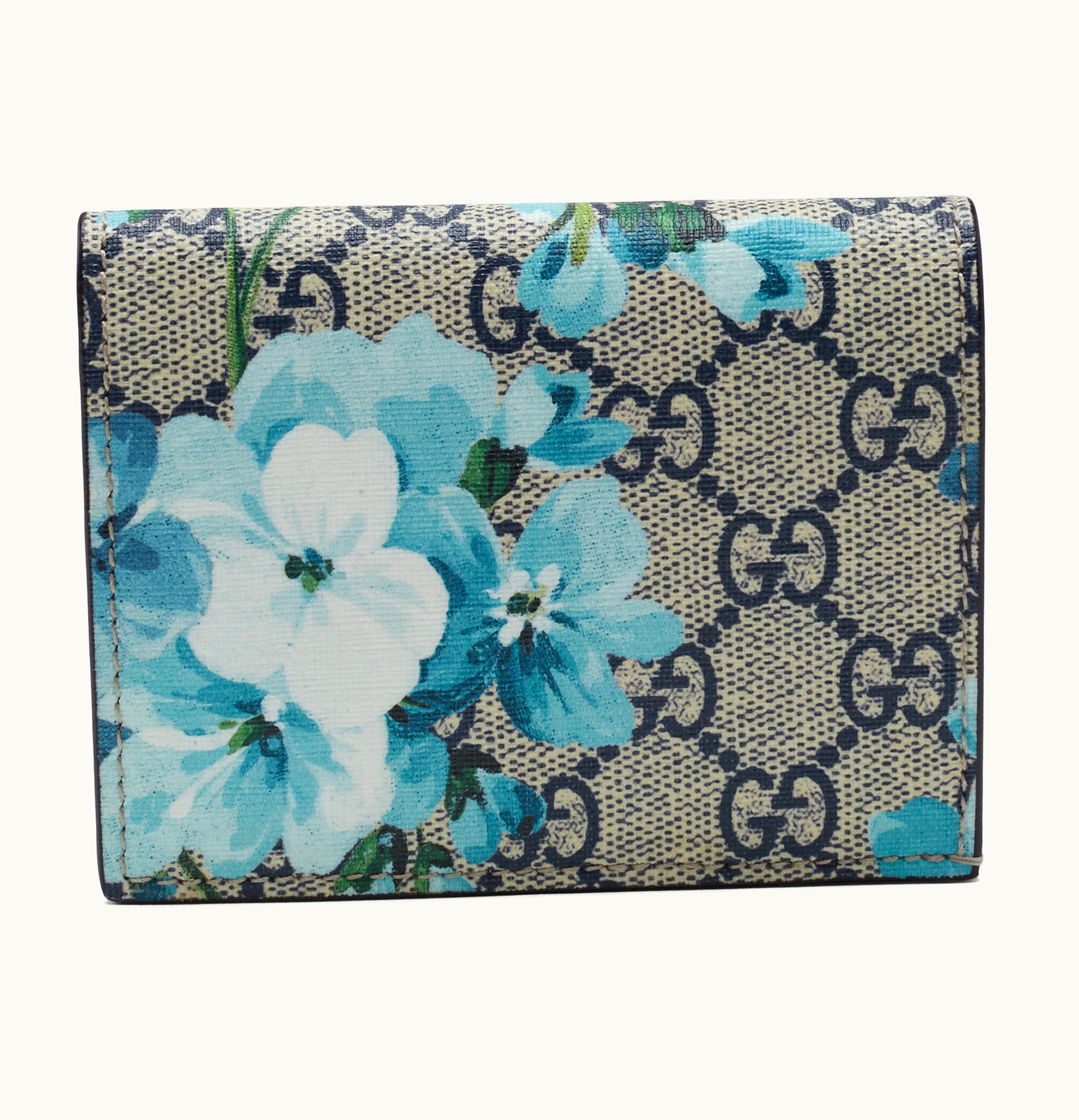 Gucci Gucci Wallet Card Case Blooms GG Supreme Coated Canvas Leather Multicolor Blue