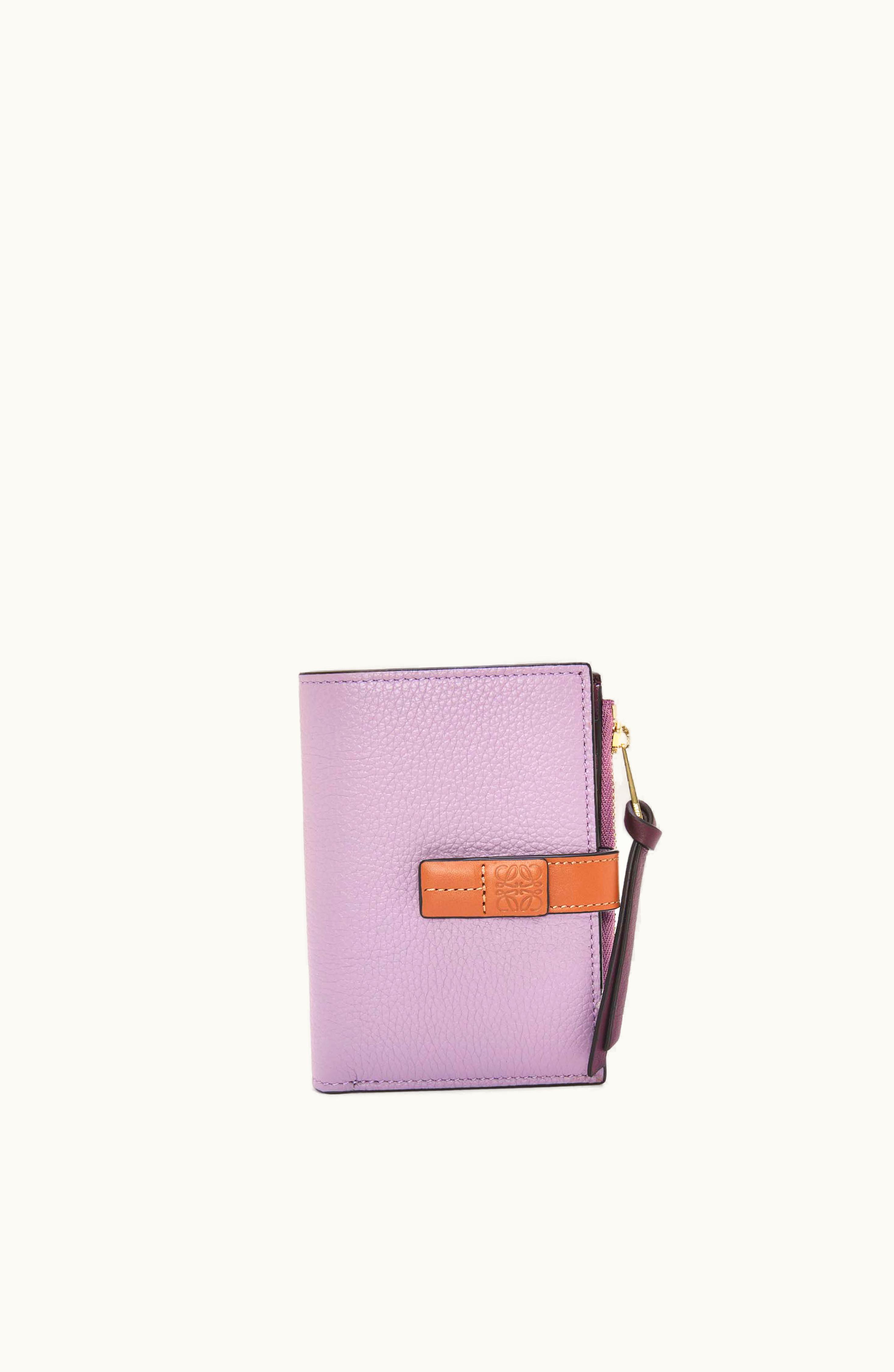 Loewe Loewe Slim Zip Bifold Wallet In Soft Grained Calfskin Dirty Mauve / Tan
