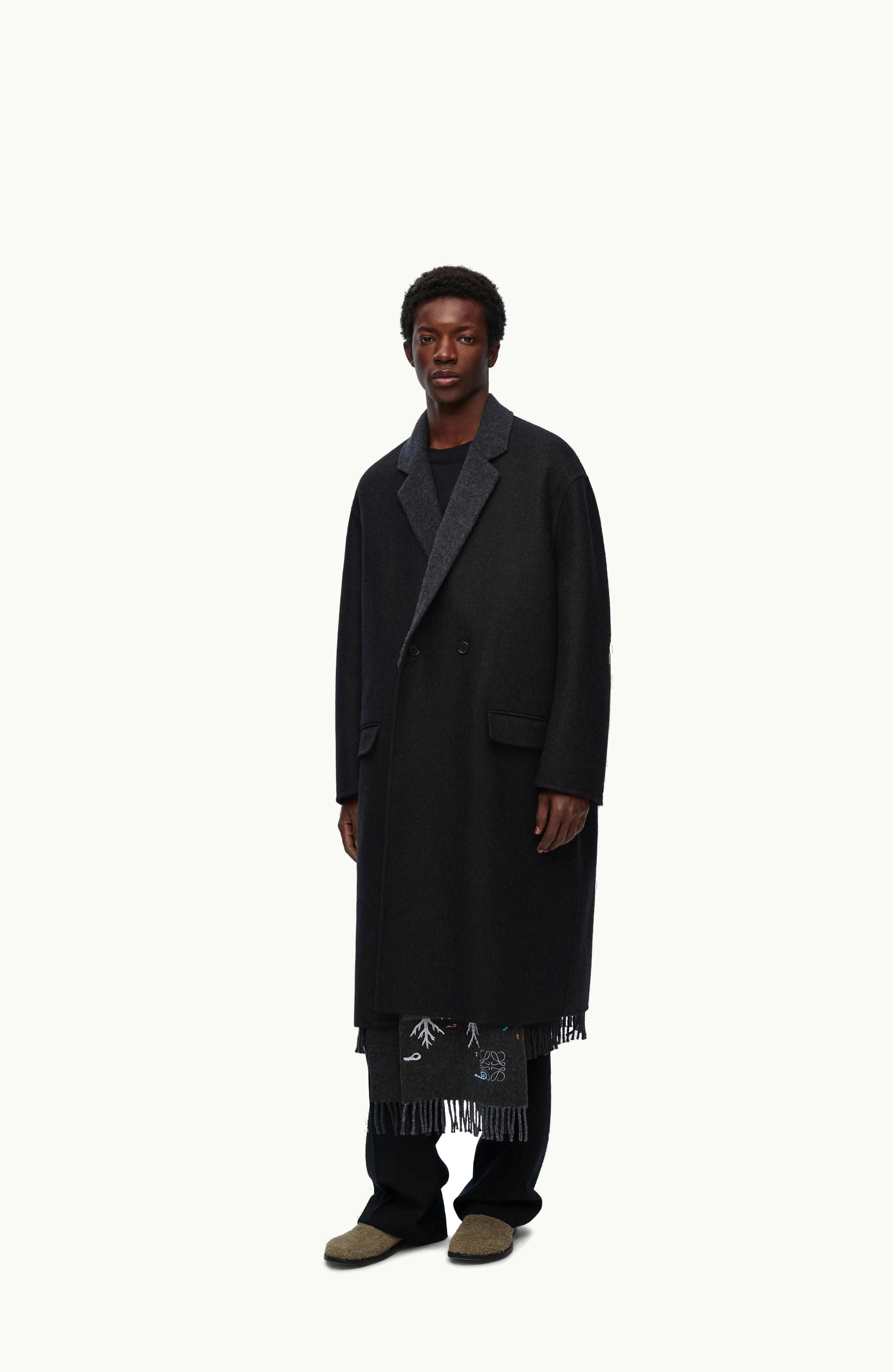 Loewe Loewe Scarf Coat In Wool And Cashmere Black Melange