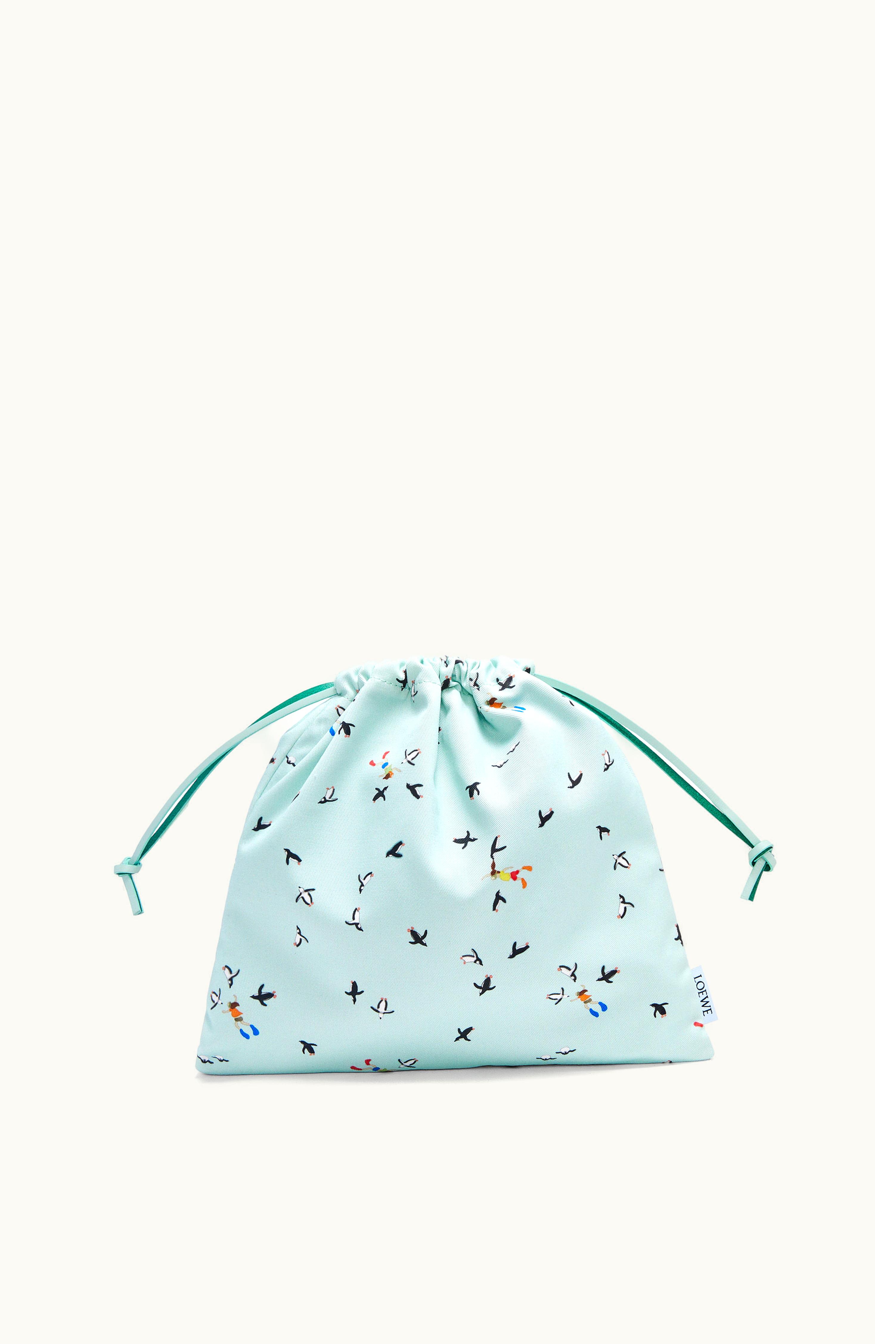 Loewe Loewe Penguin Small Drawstring Pouch In Canvas Blue Iceberg