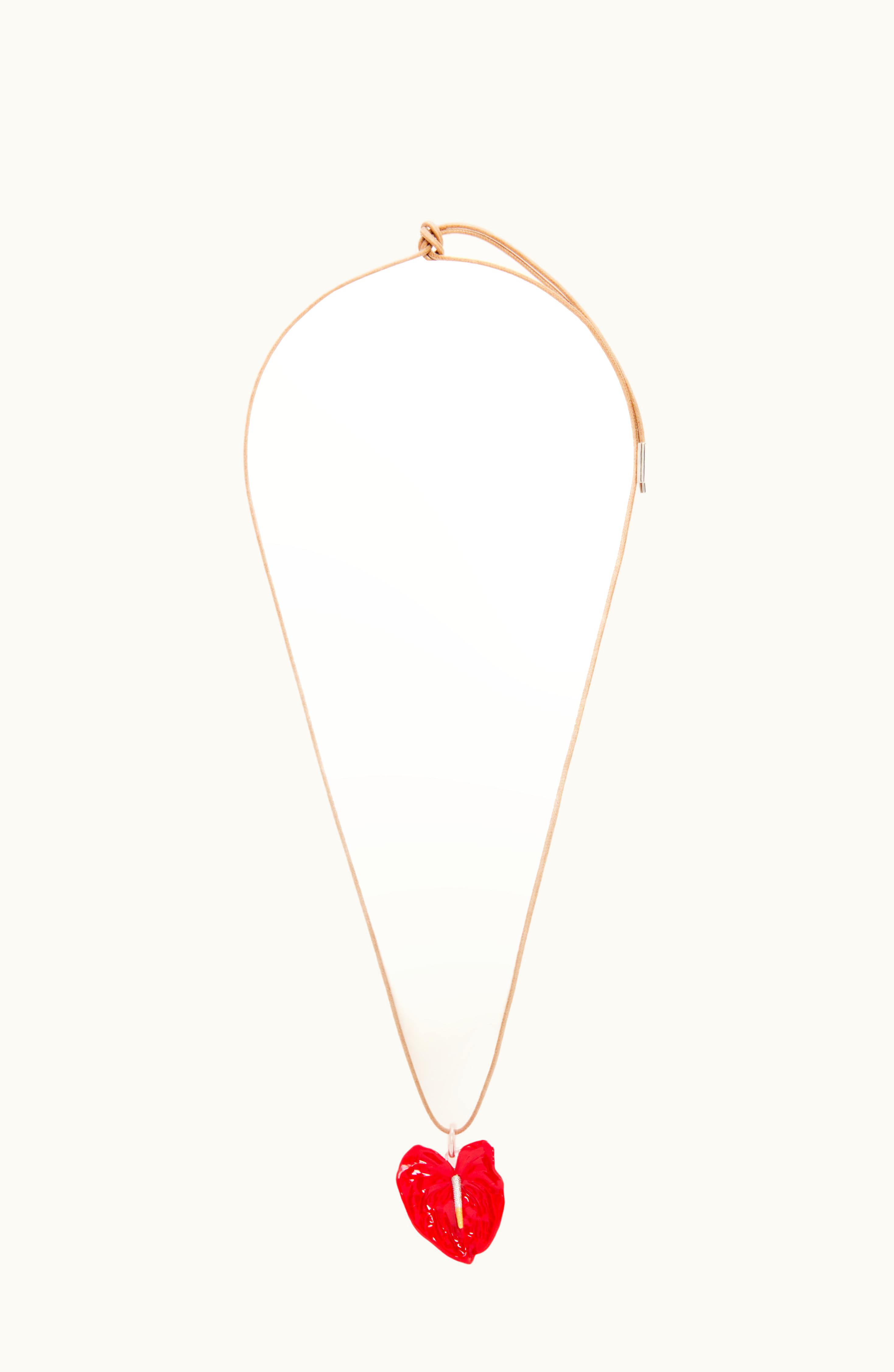Loewe Loewe Anthurium Pendant Necklace In Sterling Silver Red