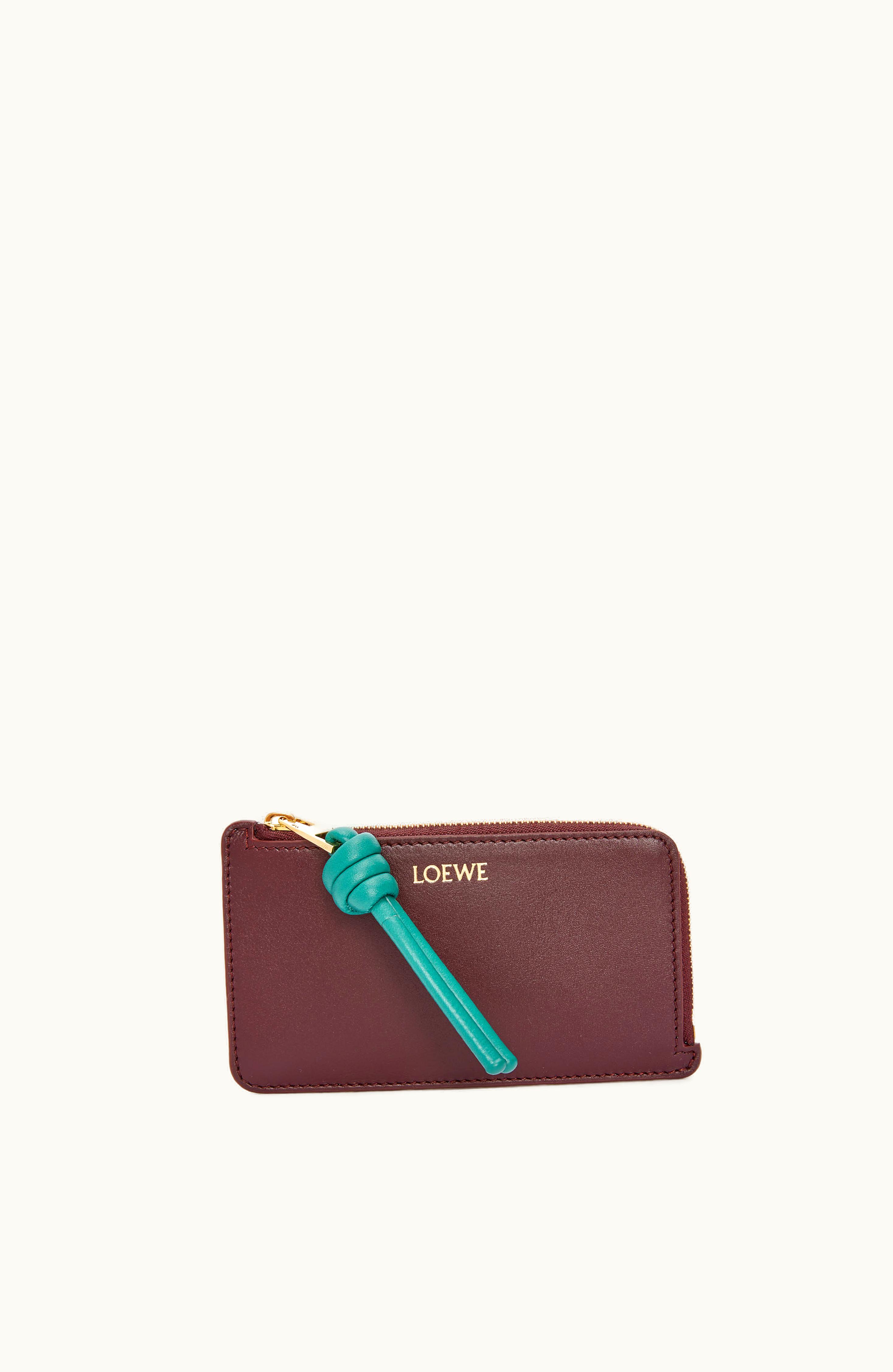 Loewe Loewe Knot Coin Cardholder In Shiny Nappa Calfskin Burgundy / Emerald
