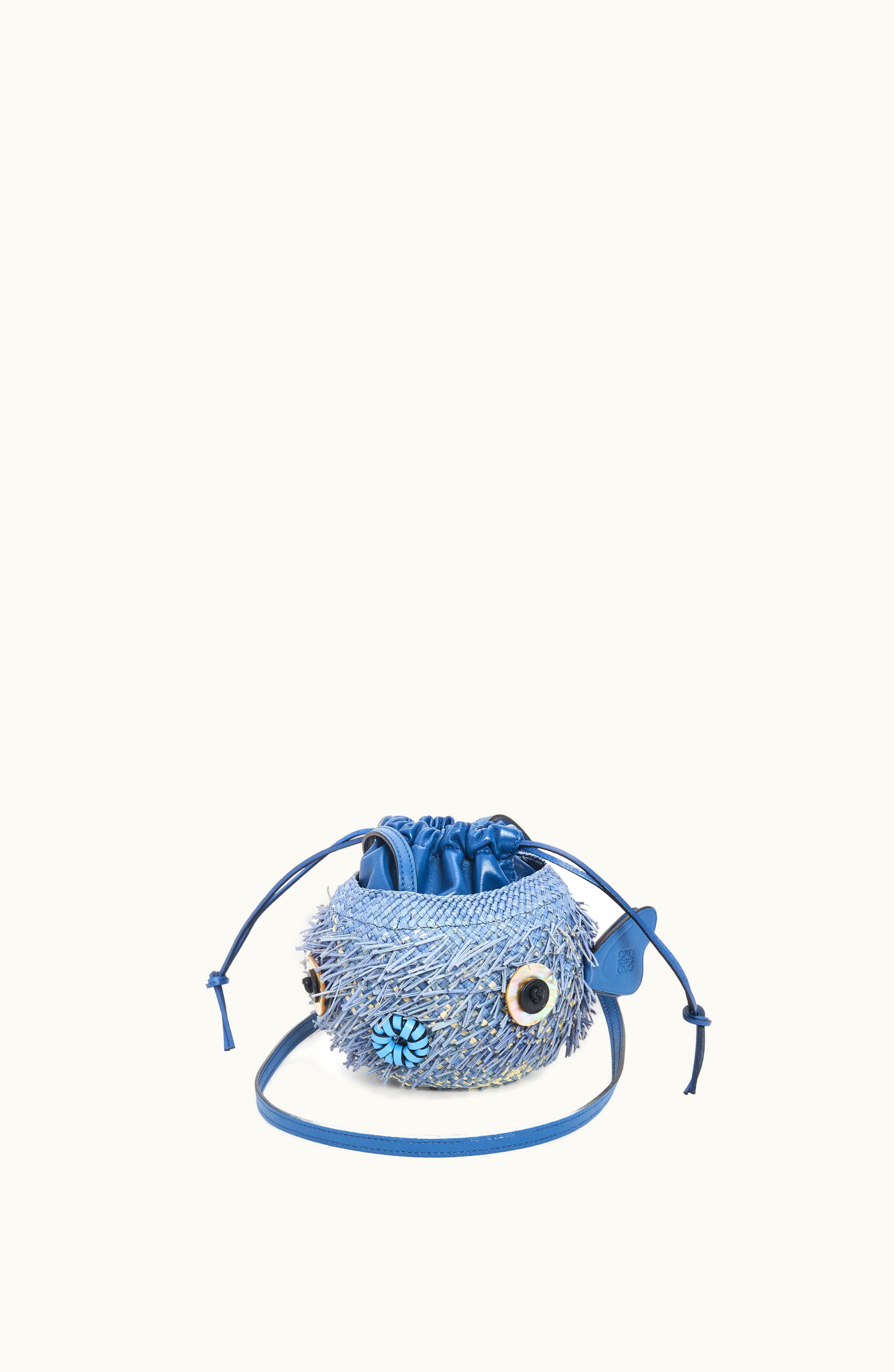 Loewe Loewe Blowfish Pouch In Iraca Palm And Calfskin Denim Blue