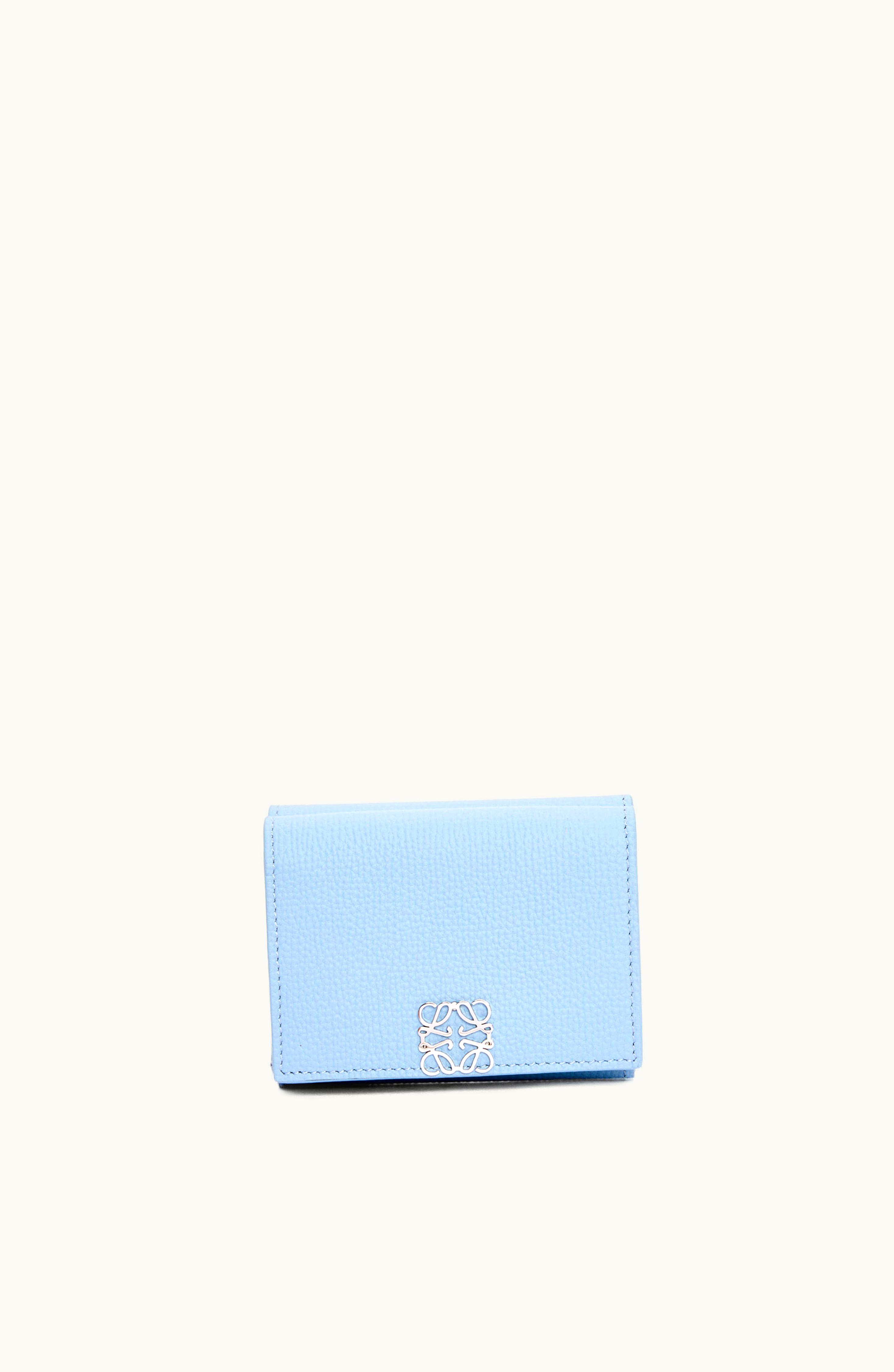 Loewe Loewe Anagram Trifold Wallet In Pebble Grain Calfskin Dusty Blue