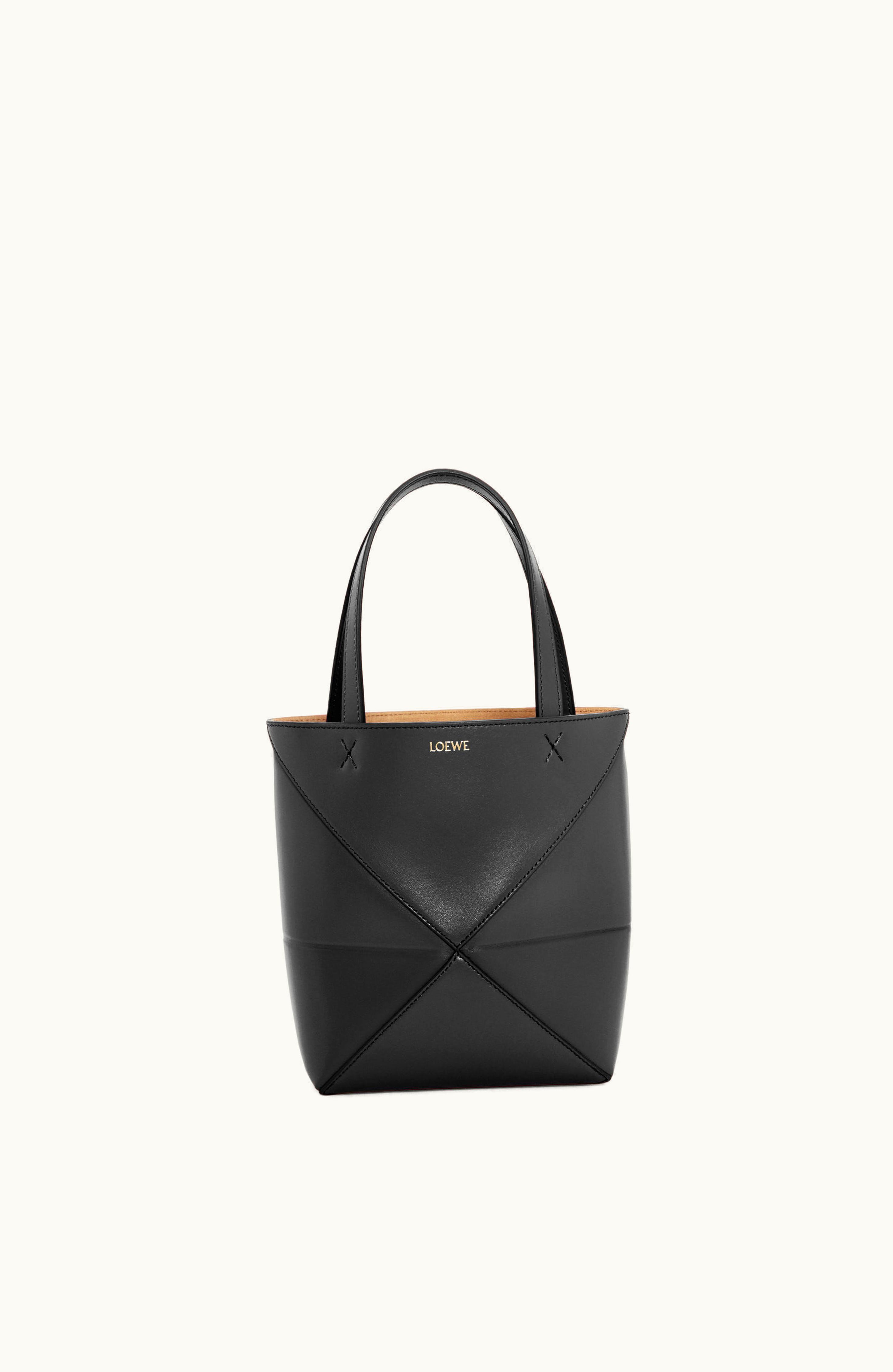 Loewe Loewe Mini Puzzle Fold Tote In Shiny Calfskin Black