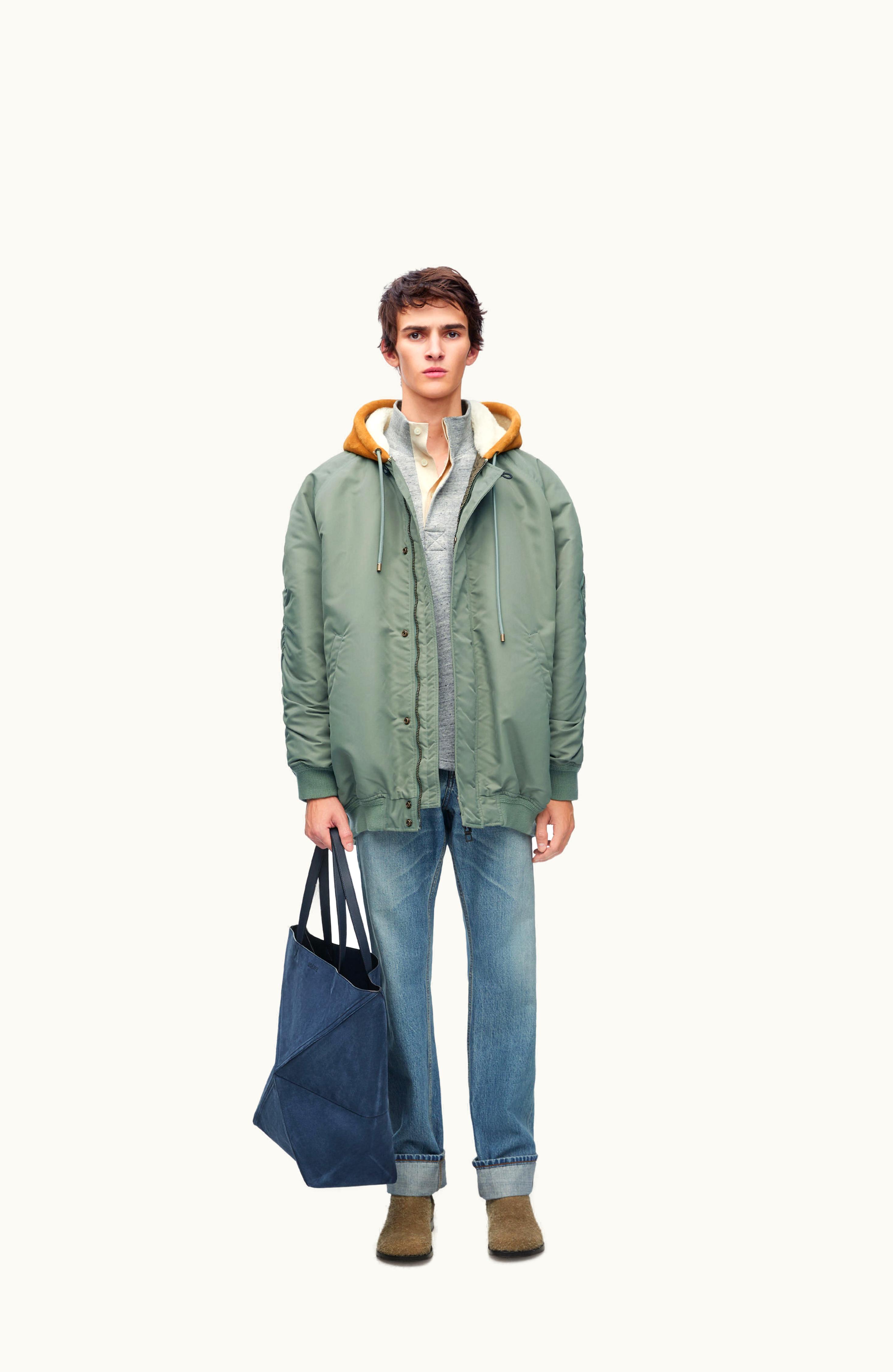 Loewe Loewe Hooded Bomber Jacket In Nylon Hunter Green
