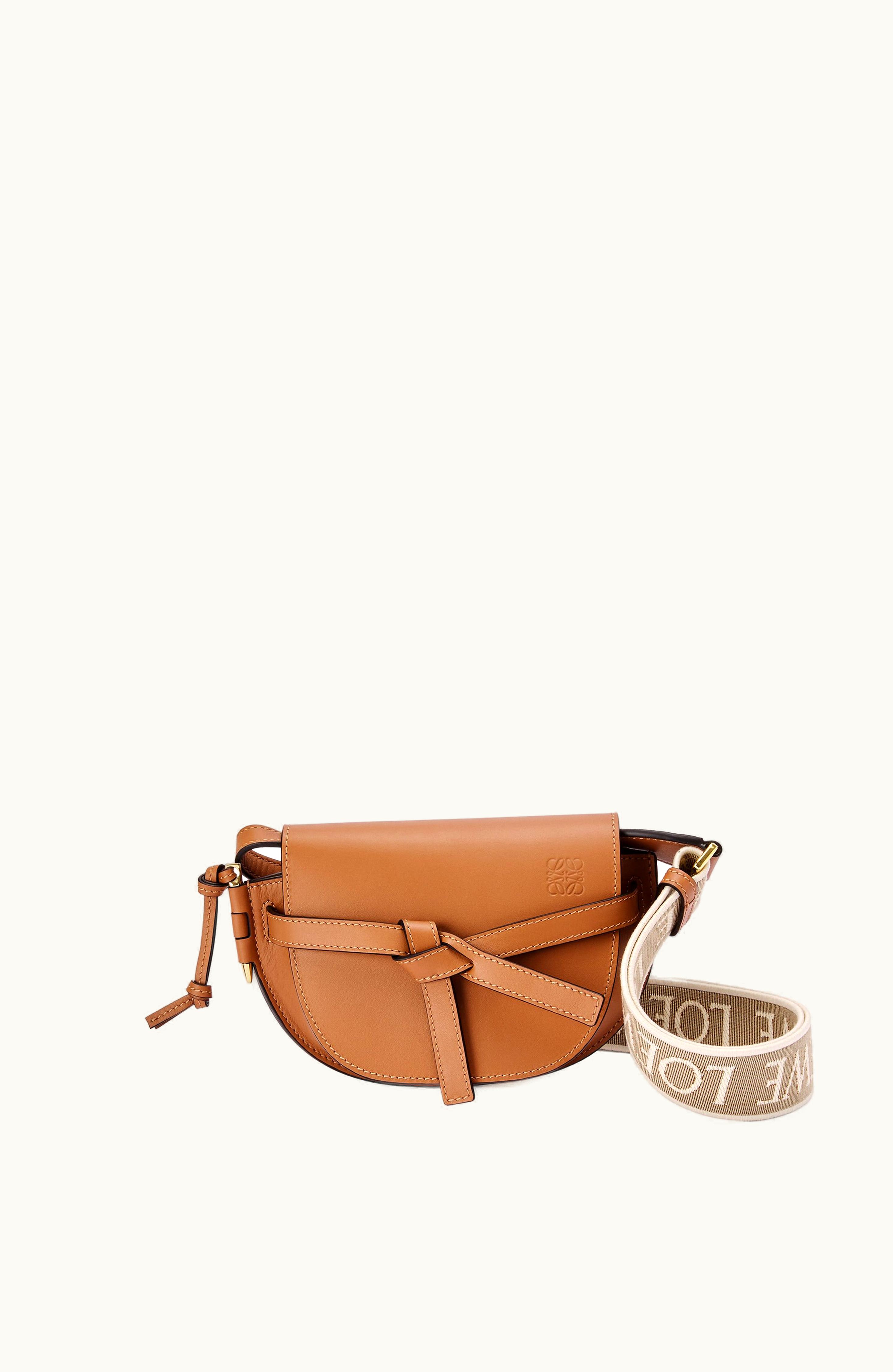 Loewe Loewe Mini Gate Dual Bag In Soft Calfskin And Jacquard Tan