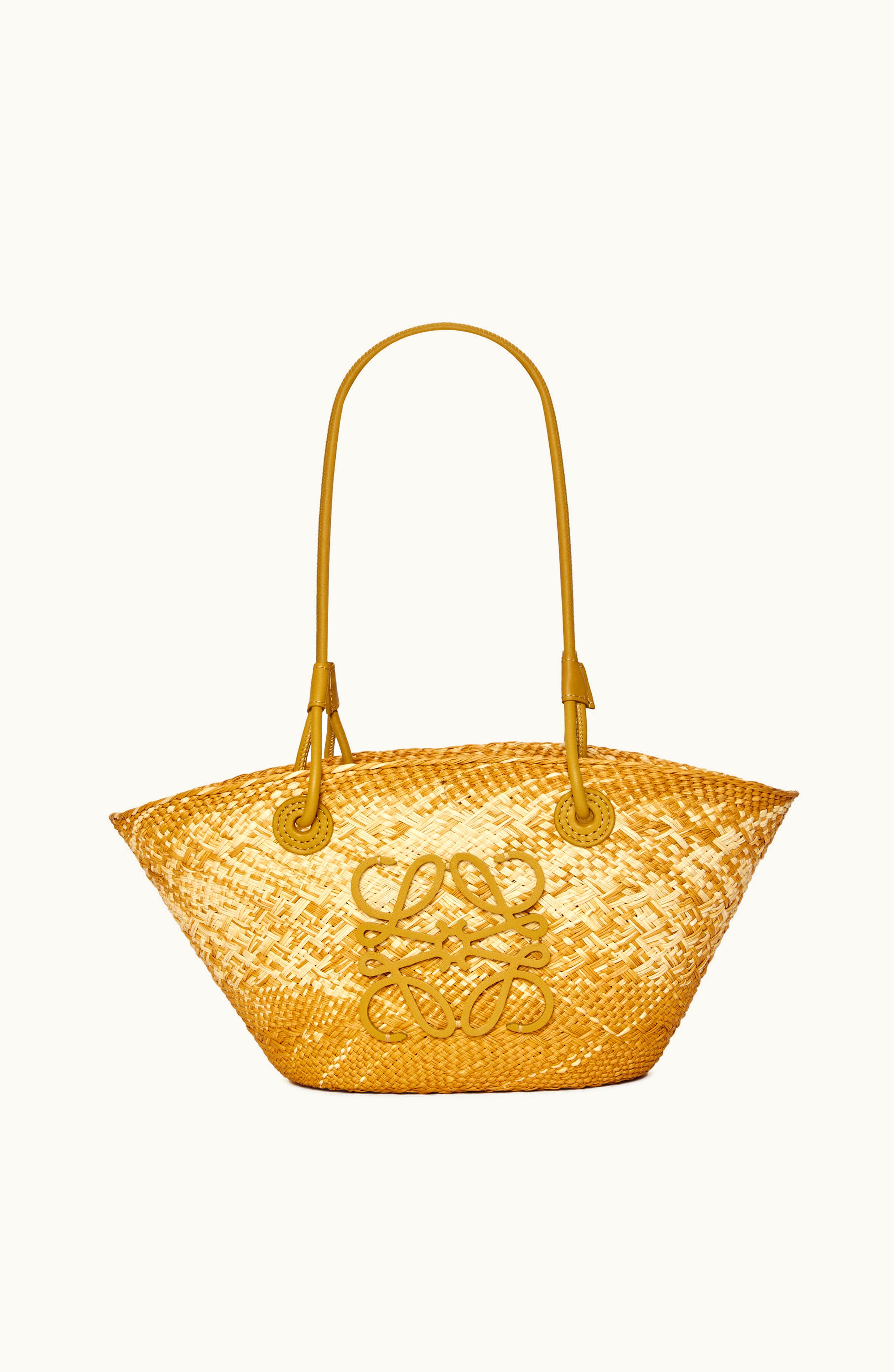 Loewe Loewe Small Anagram Basket Bag In Iraca Palm And Calfskin Ochre