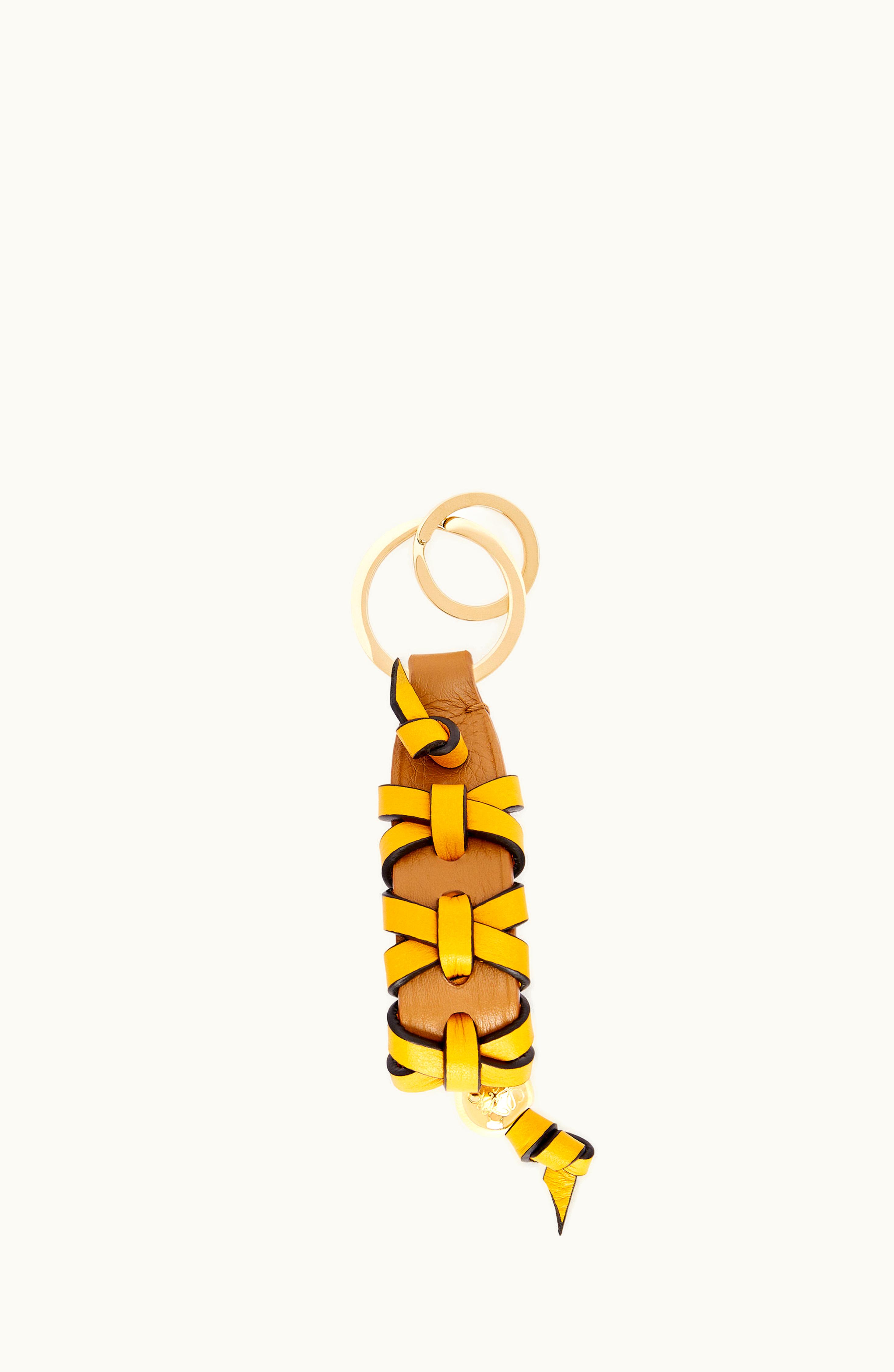 Loewe Loewe Cross Braided Keyring In Classic Calfskin Oak / Sunflower
