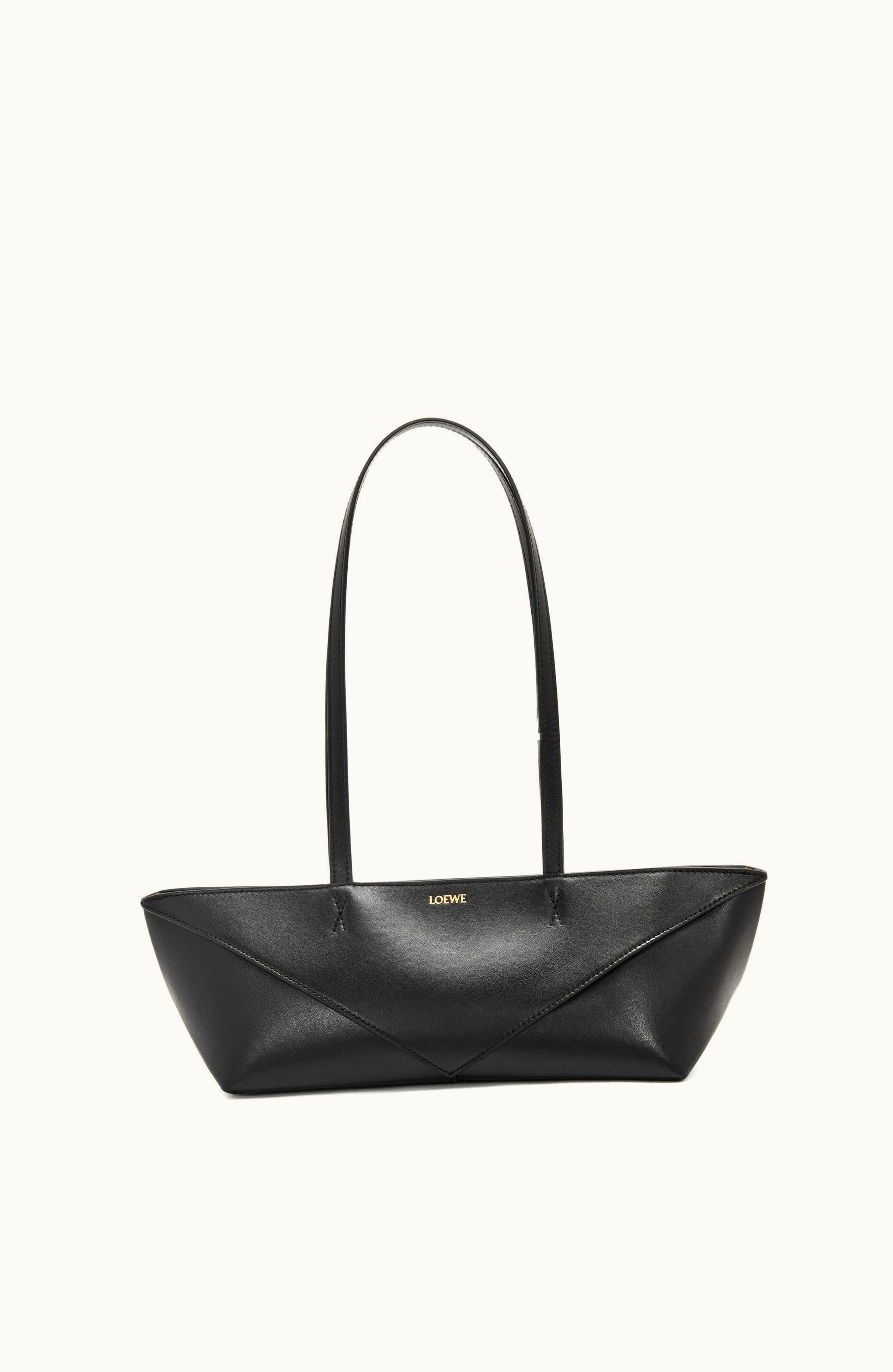 Loewe Loewe Cropped Puzzle Fold Bag In Shiny Calfskin Black
