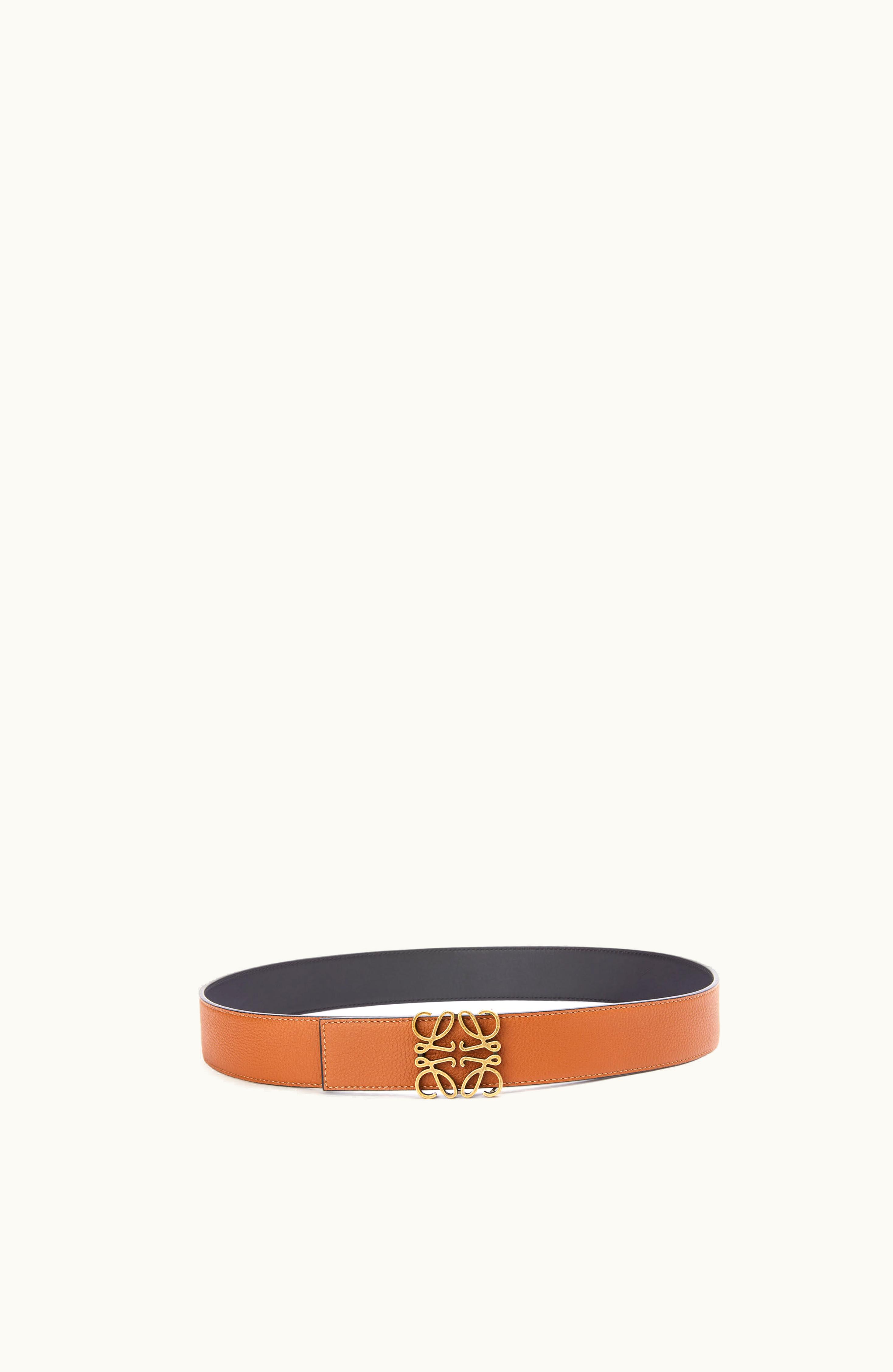 Loewe Loewe Anagram Reversible Belt Model 4cm Soft Grained Calfskin And Smooth Calfskin Tan / Black / Old Gold