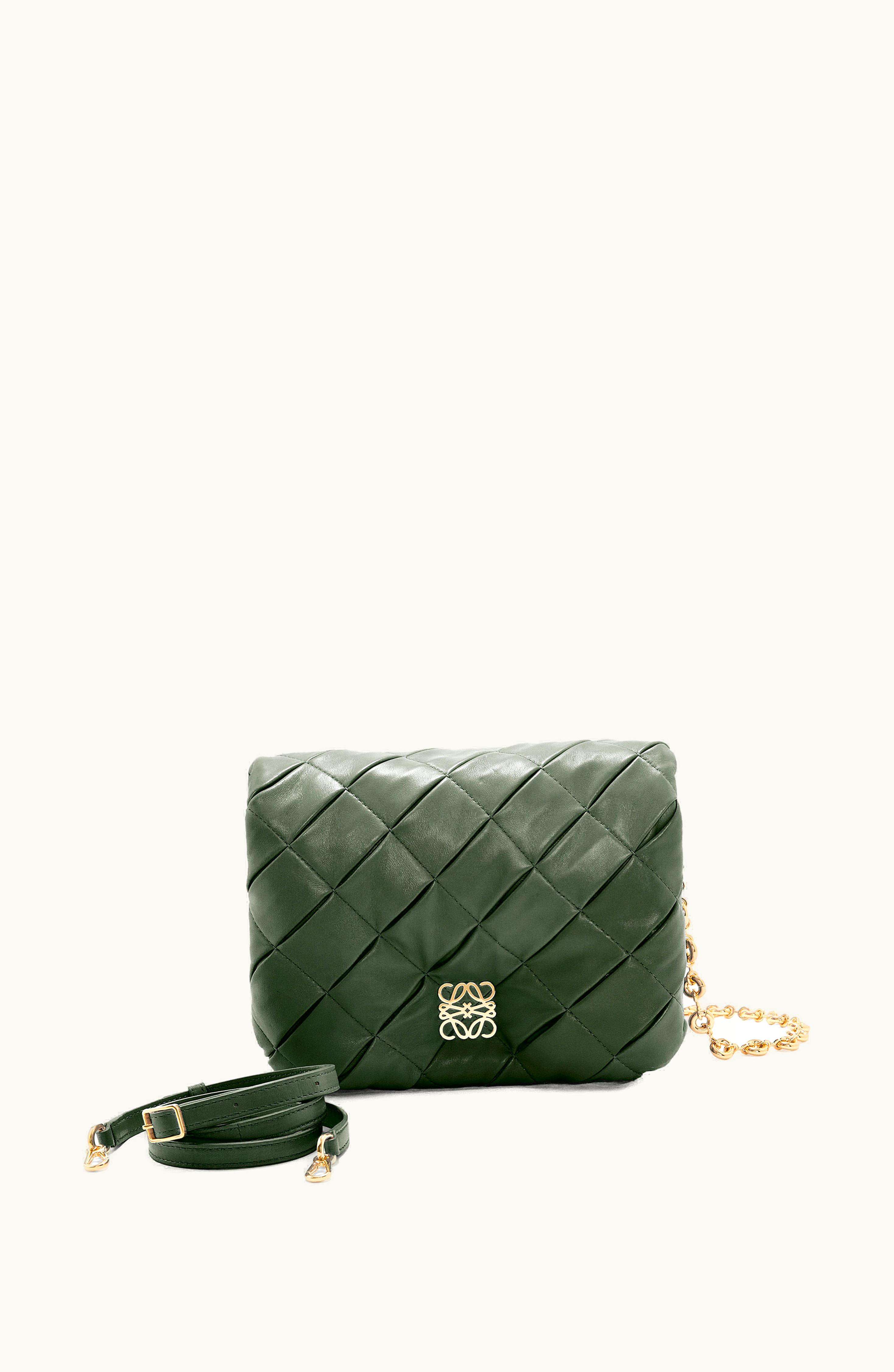 Loewe Loewe Puffer Goya In Pleated Shiny Nappa Lambskin Bottle Green