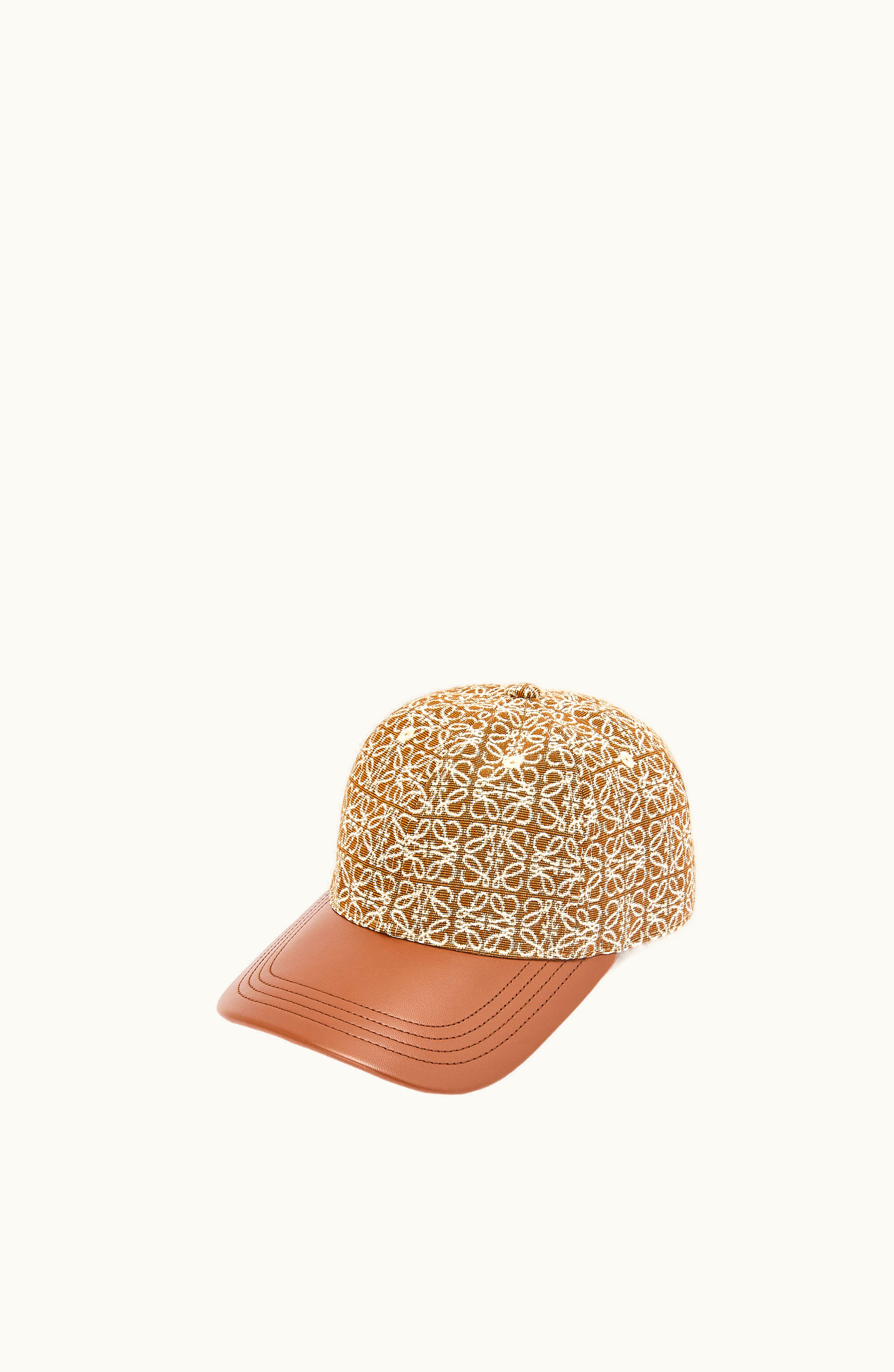 Loewe Loewe Anagram Cap In Jacquard And Calfskin Tan / Pecan