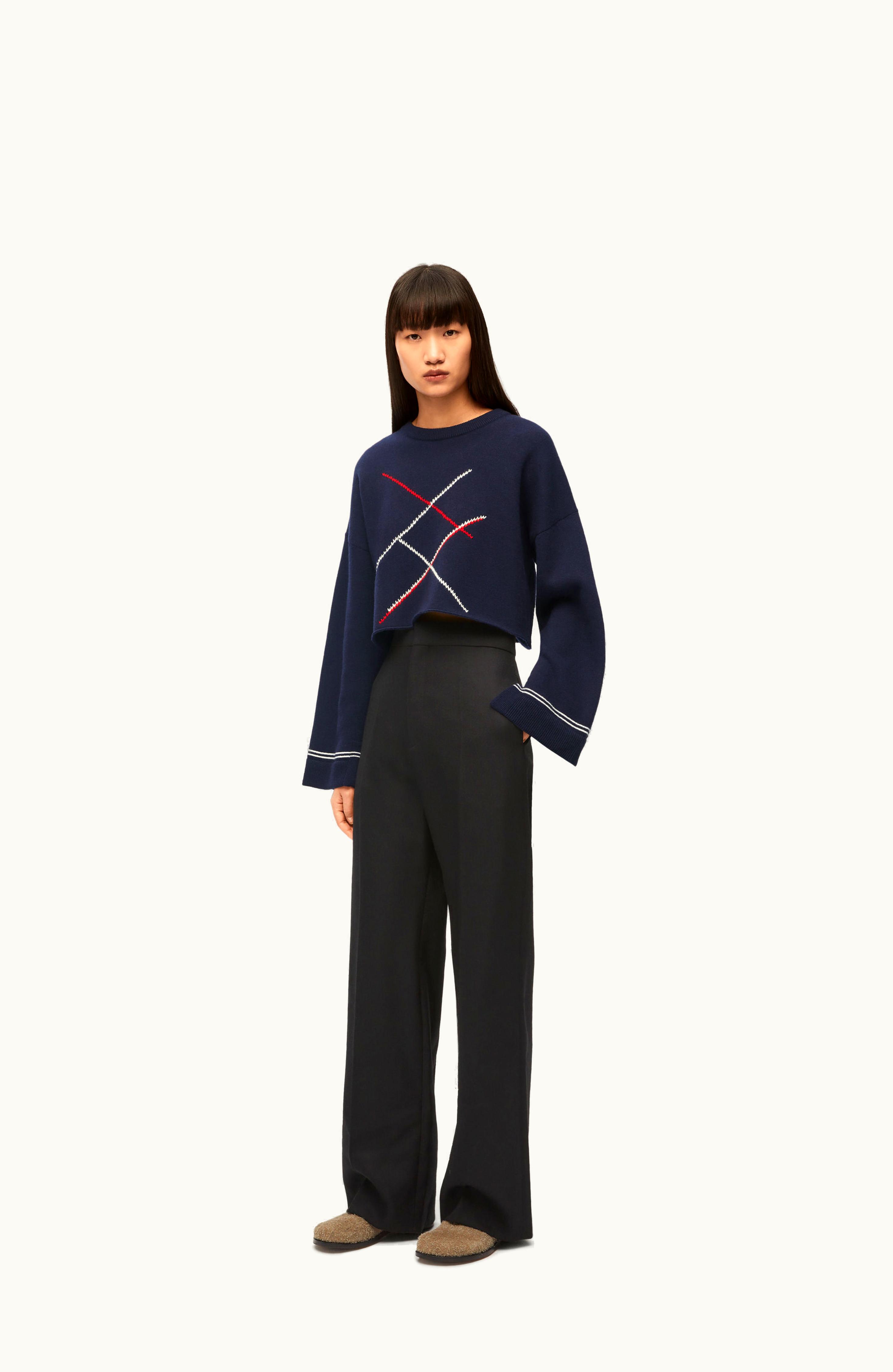Loewe Loewe Cropped Argyle Sweater In Wool Dark Navy Blue