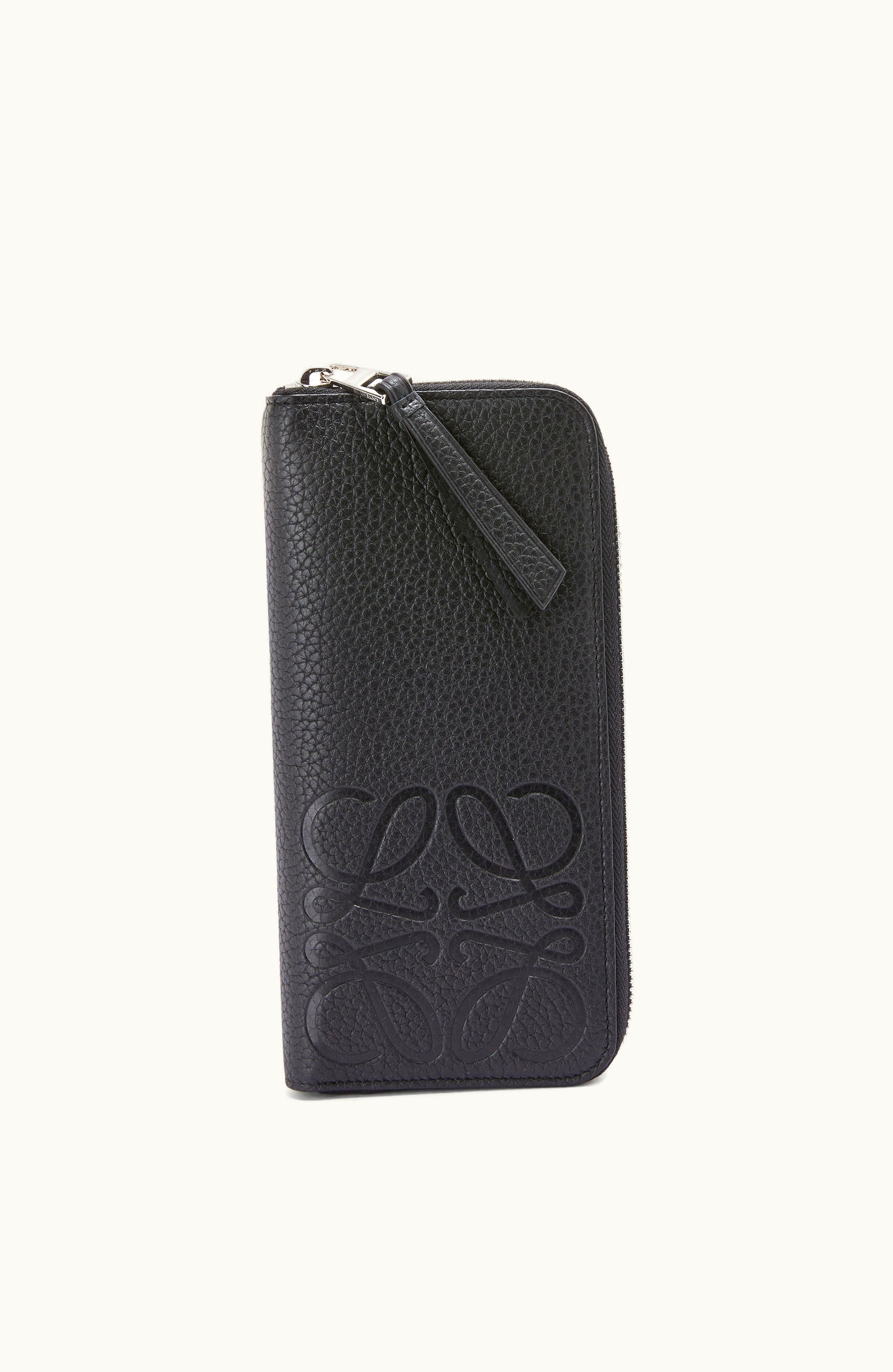 Loewe Loewe Brand Open Wallet In Grained Calfskin Black