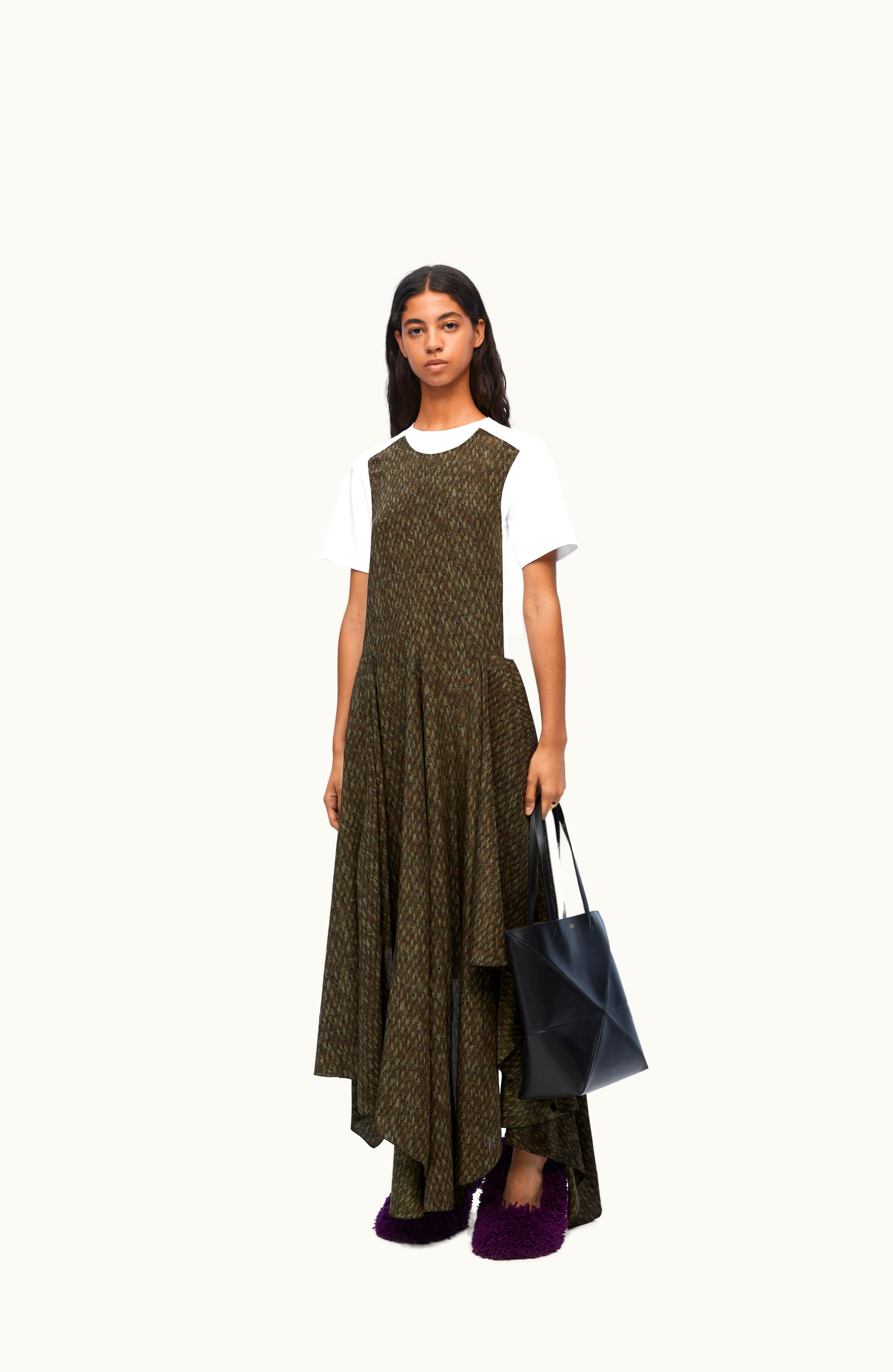 Loewe Loewe Dress In Silk And Cotton Kakhi Melange