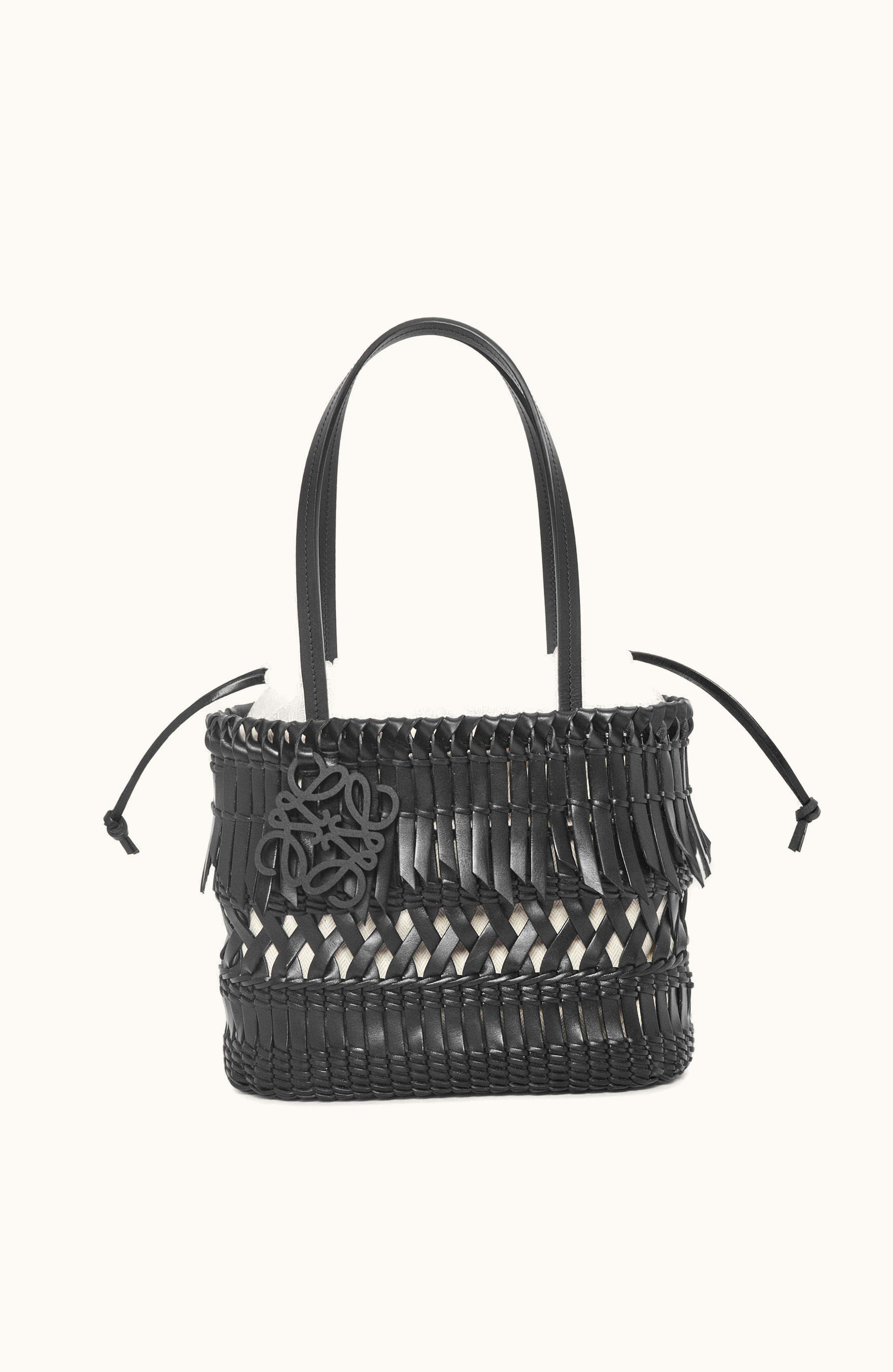 Loewe Loewe Fringe Square Basket Bag In Calfskin Black
