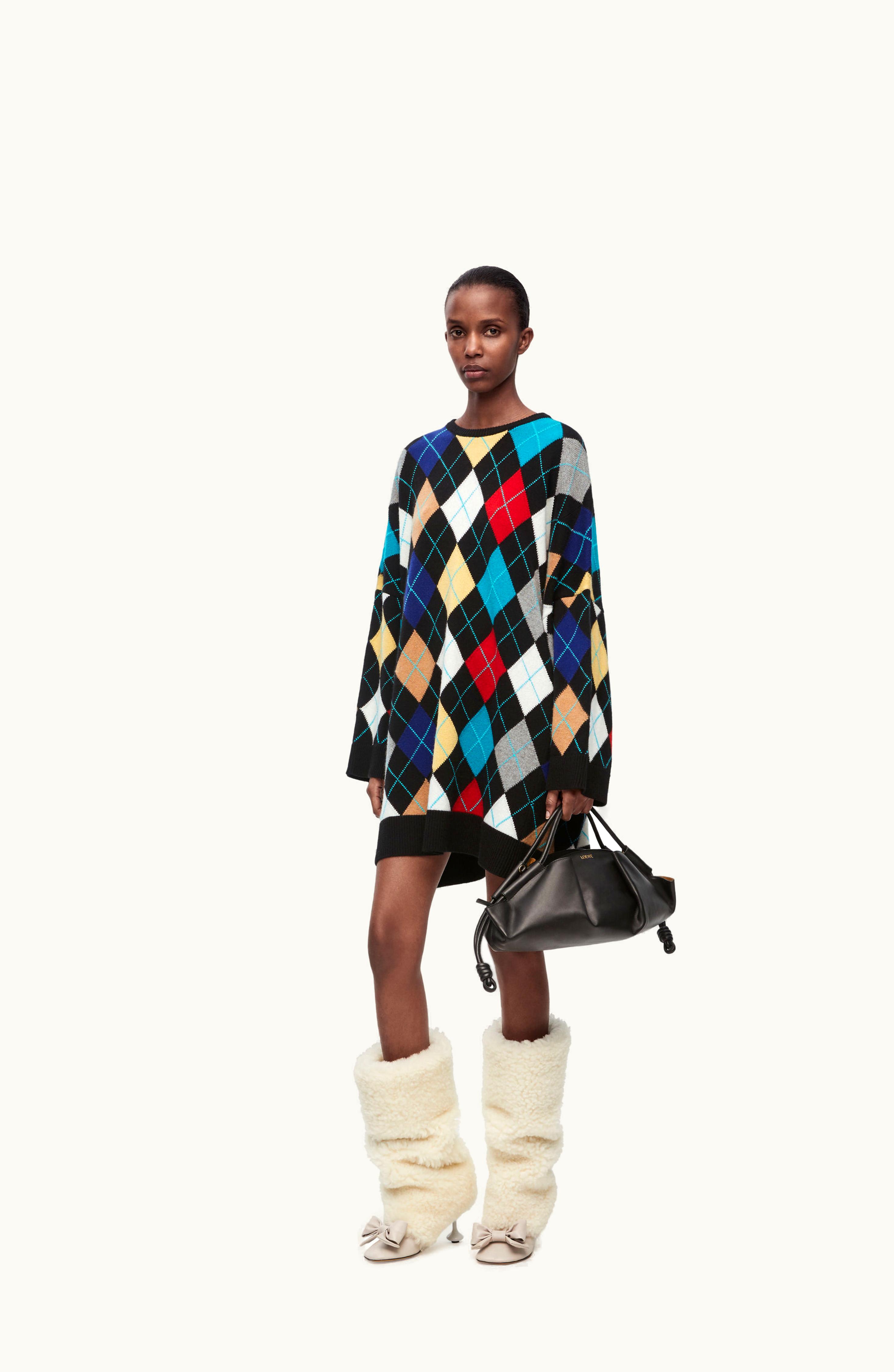 Loewe Loewe Argyle Dress In Cashmere Black / Multicolor