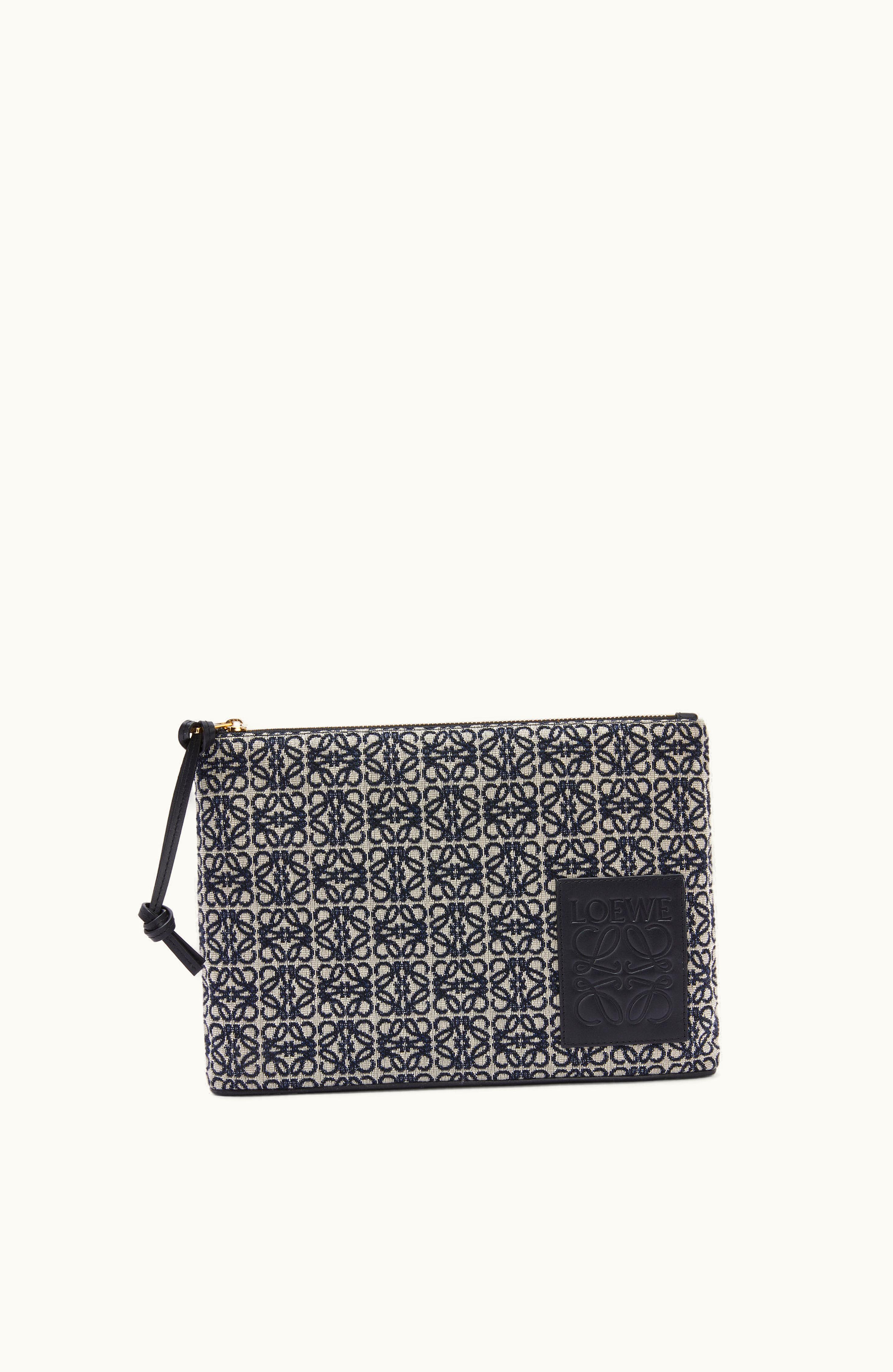 Loewe Loewe Oblong Pouch In Anagram Jacquard And Calfskin Navy / Black