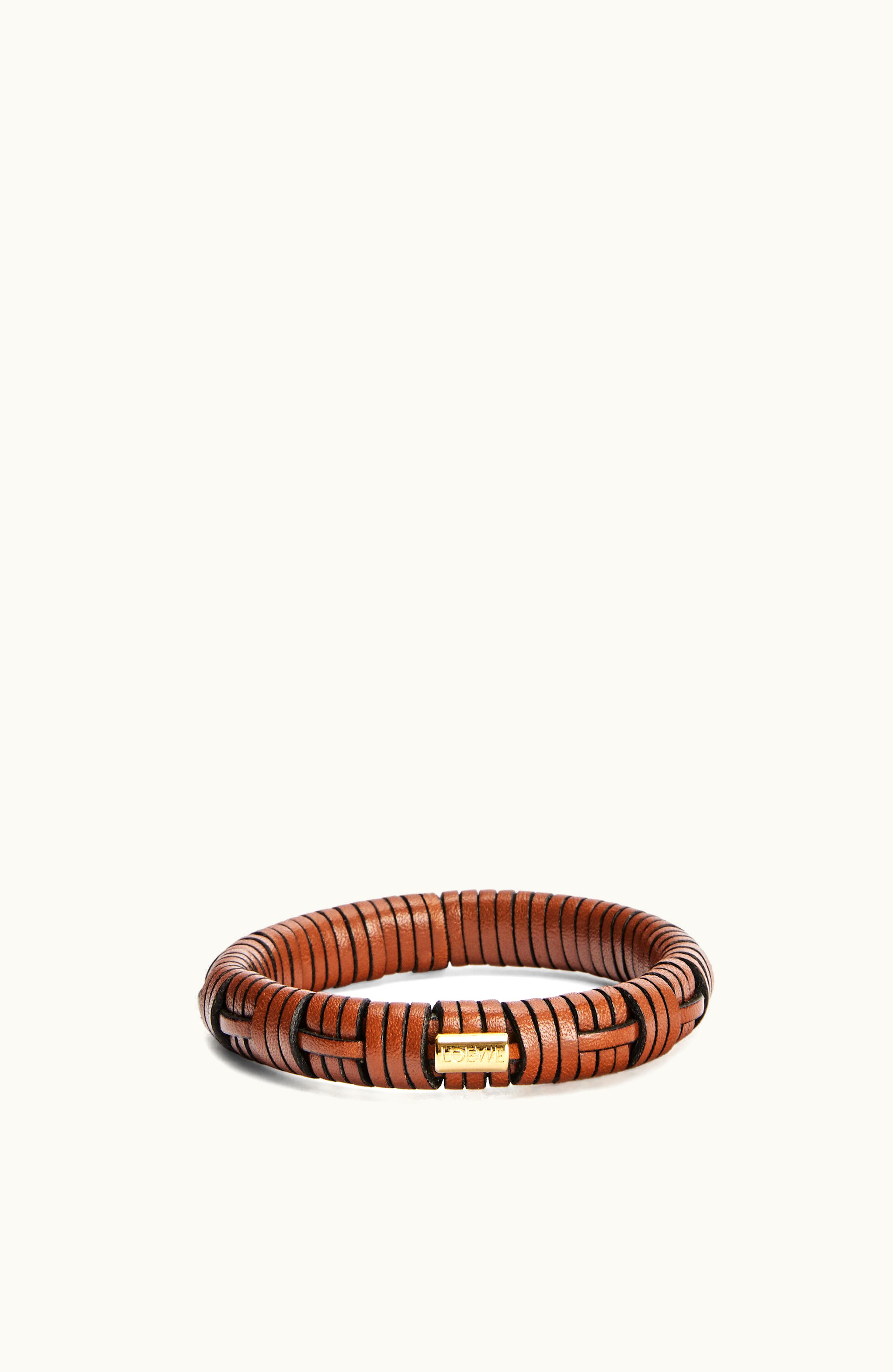 Loewe Loewe Woven Bangle In Brass And Classic Calfskin Tan