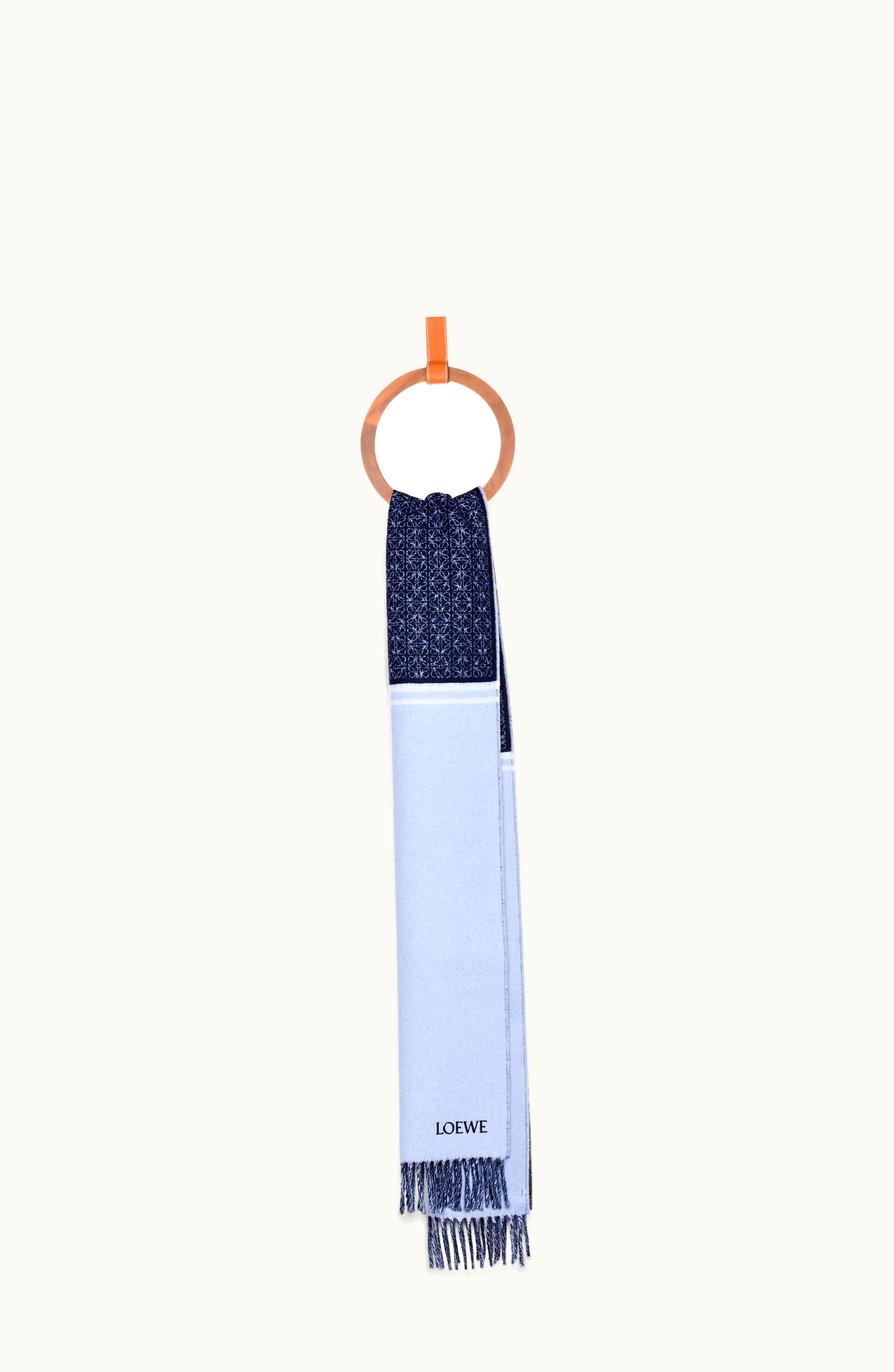 Loewe Loewe Anagram Jacquard Wool Cashmere Scarf Light Blue / Navy Blue