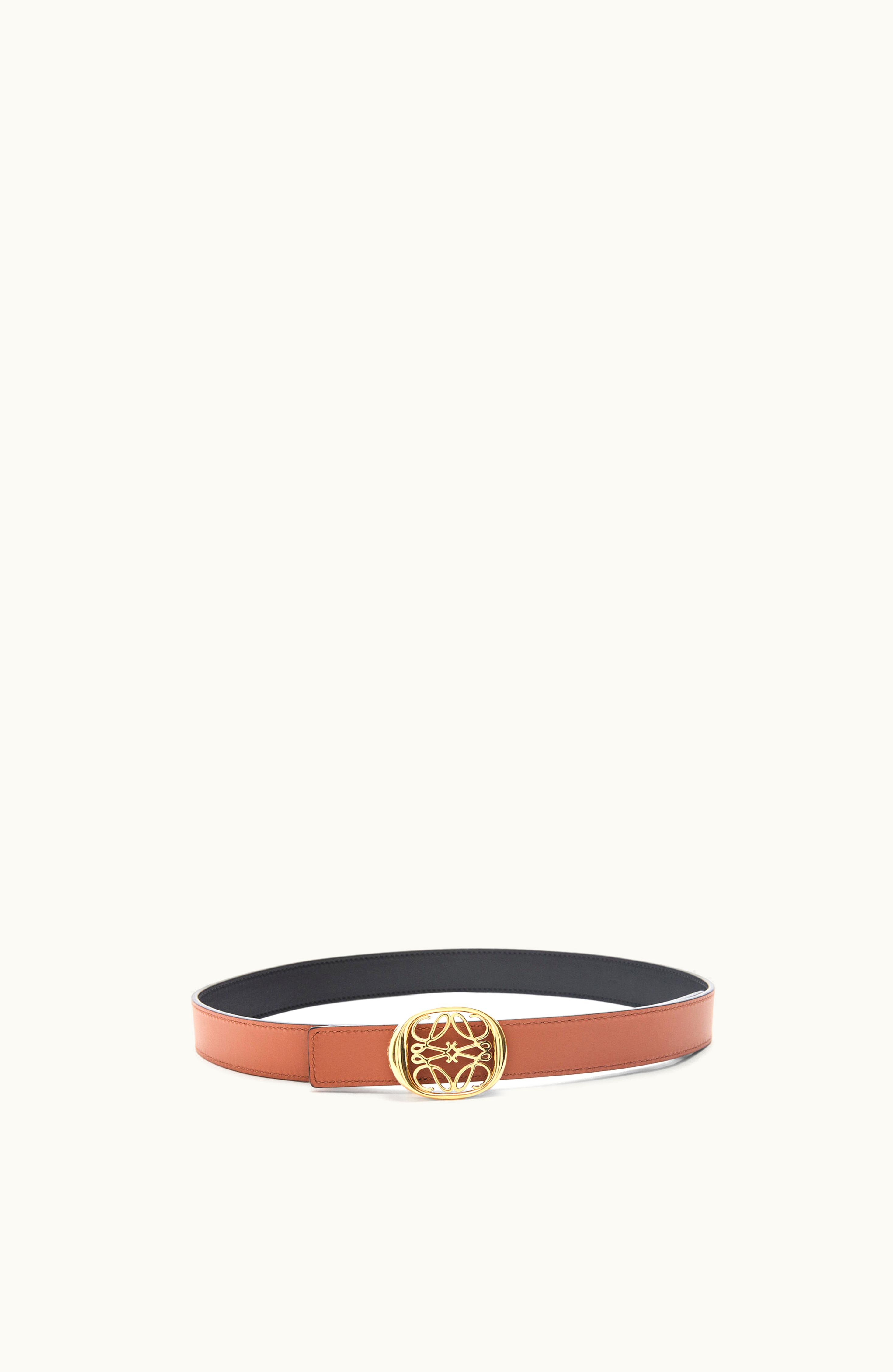 Loewe Loewe Anagram Ellipse Reversible Belt In Smooth Calfskin Tan / Black / Gold