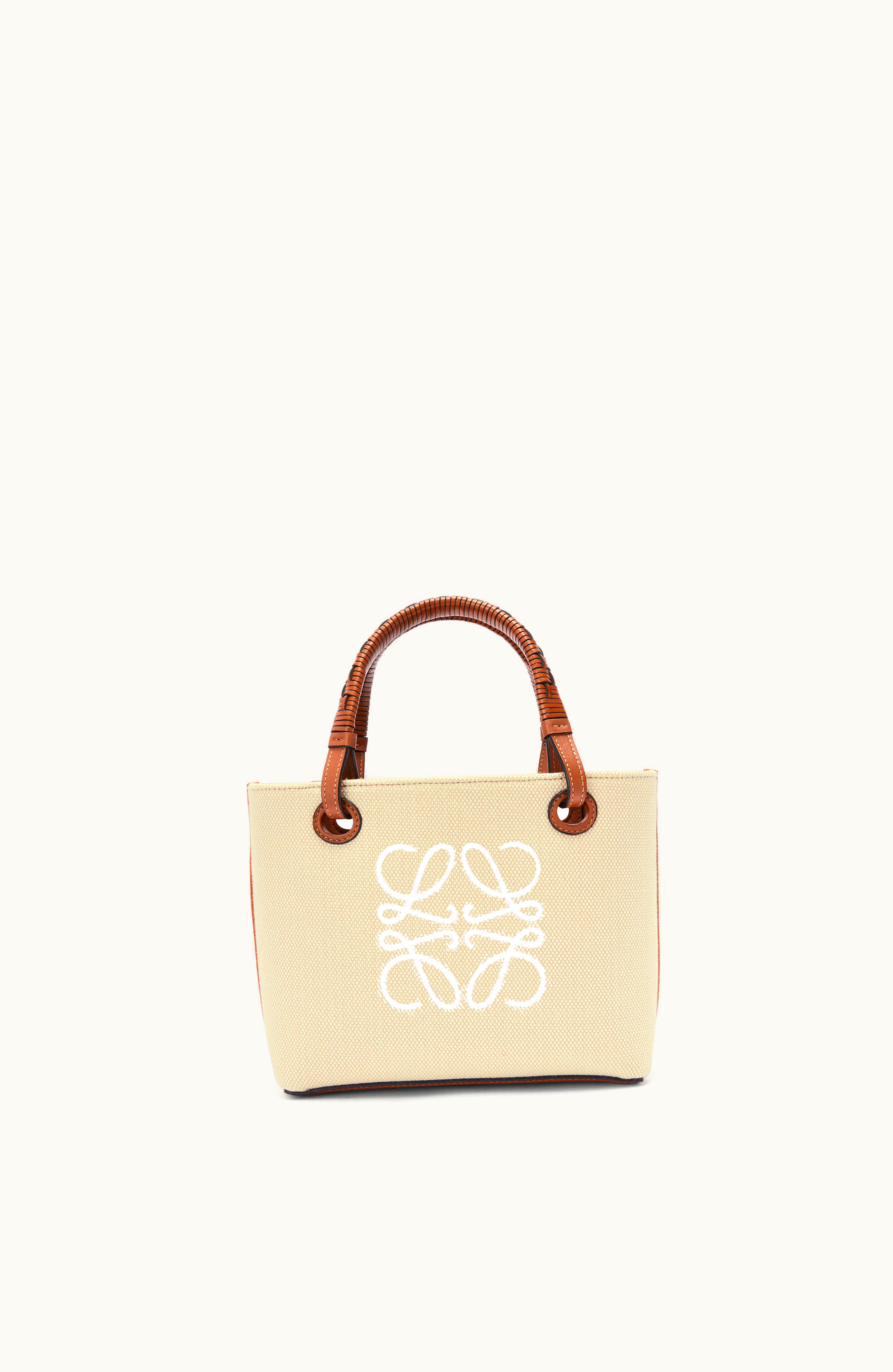 Loewe Loewe Mini Anagram Tote Bag In Jacquard And Calfskin Ecru / Tan