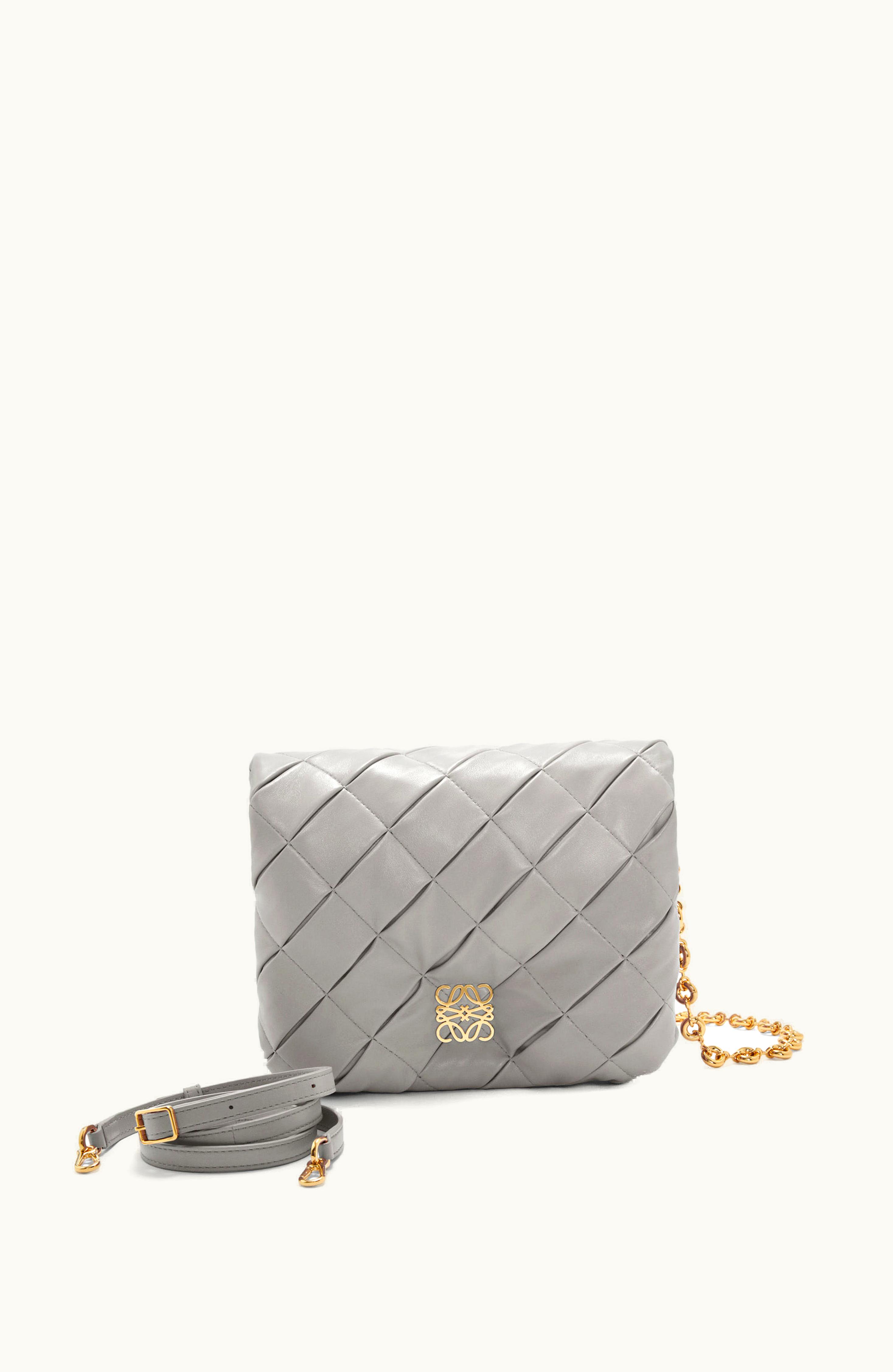 Loewe Loewe Puffer Goya In Pleated Shiny Nappa Lambskin Pearl Grey
