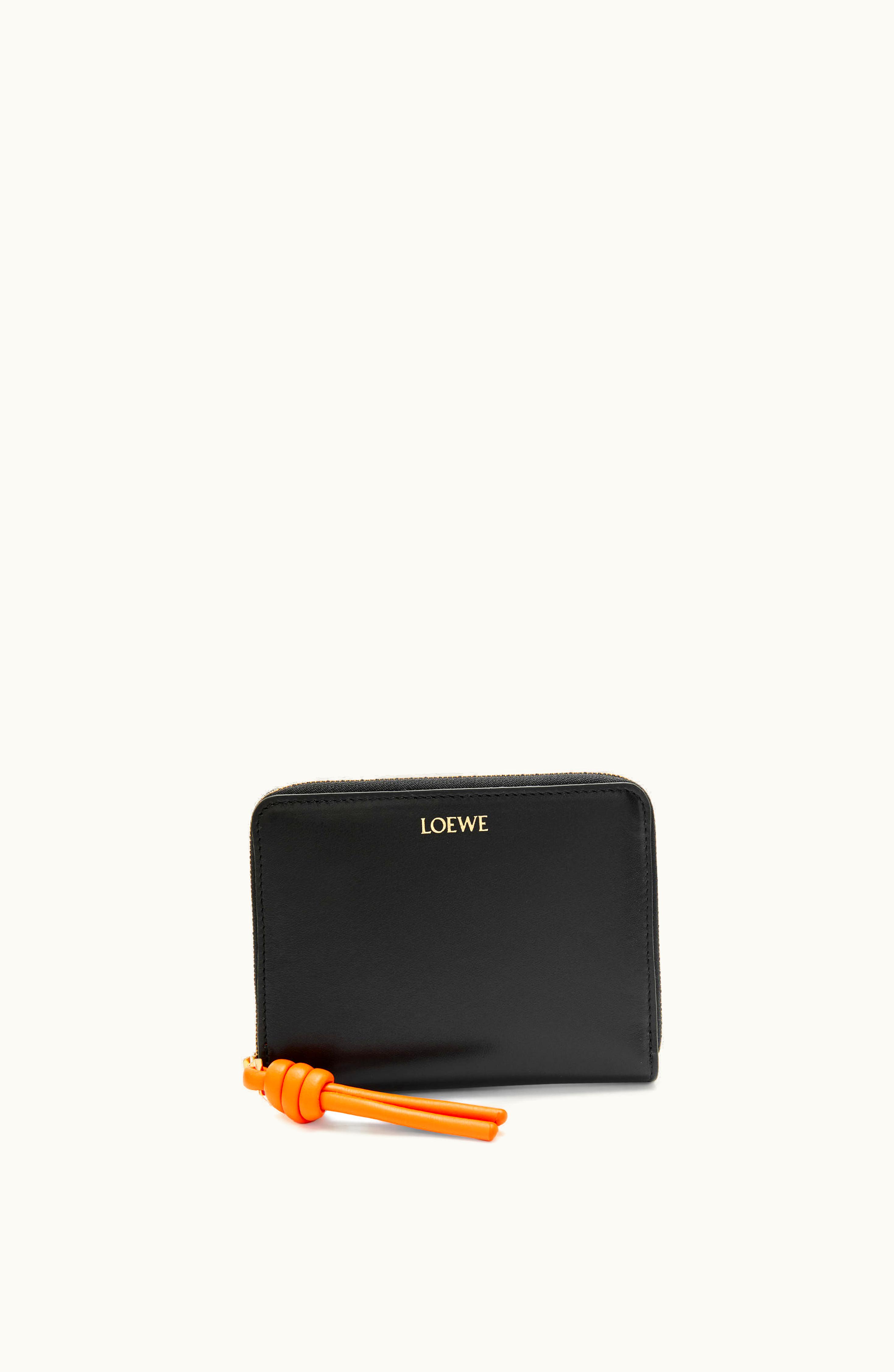 Loewe Loewe Knot Compact Zip Wallet In Shiny Nappa Calfskin Black / Bright Orange