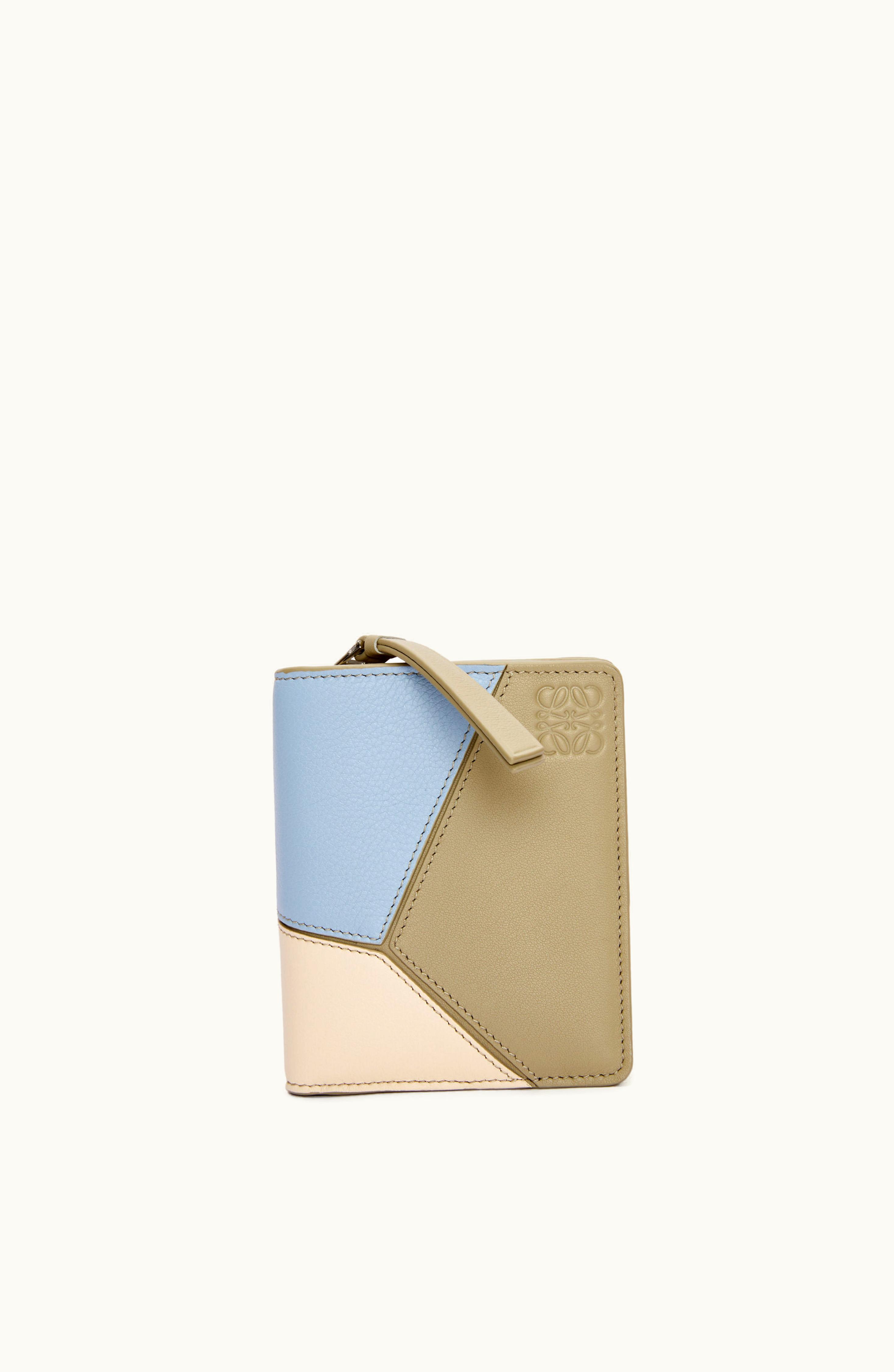 Loewe Loewe Puzzle Compact Zip Wallet In Classic Calfskin Dusty Blue / Sage Green / Angora