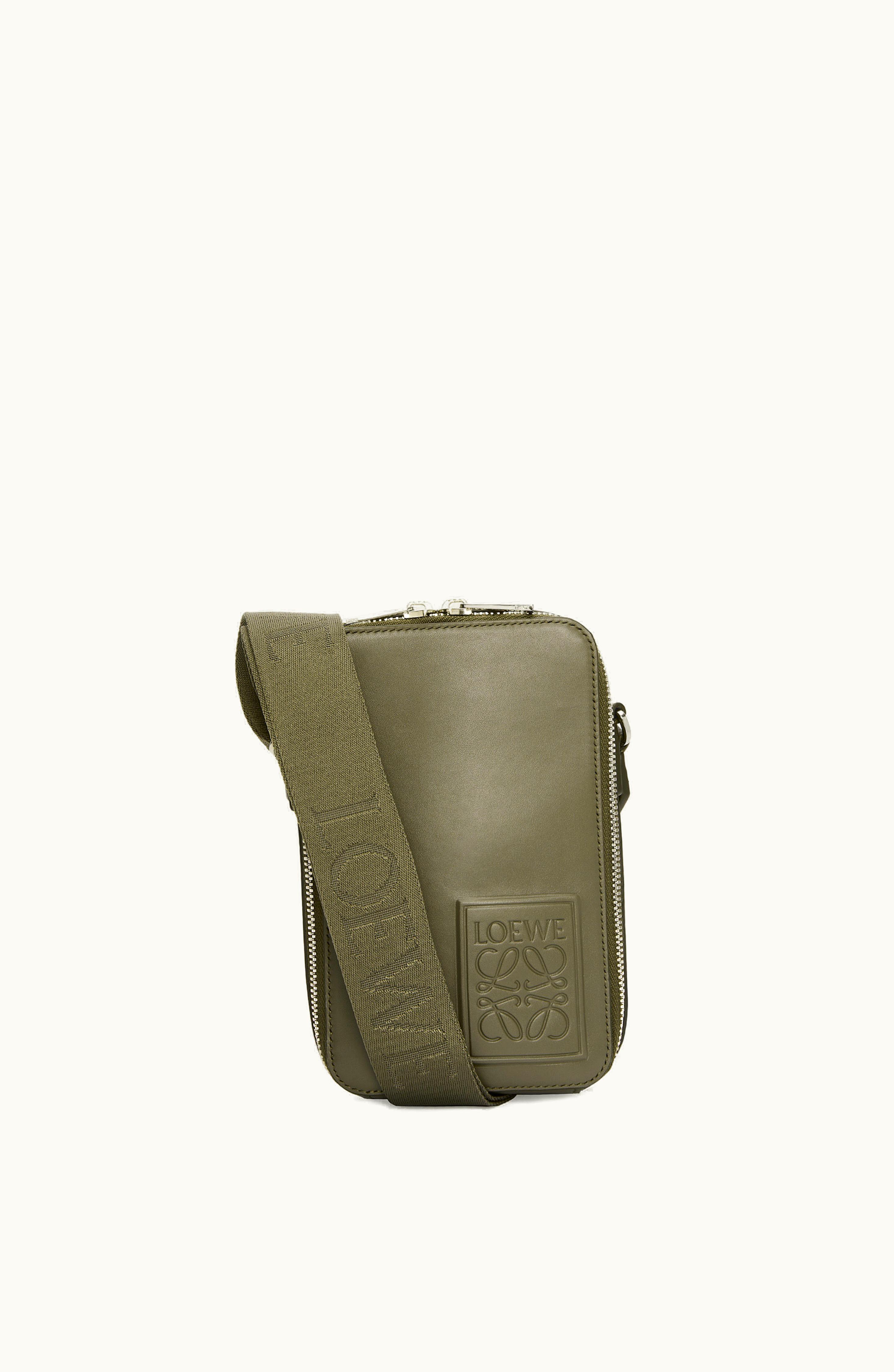 Loewe Loewe Vertical Crossbody Pocket In Satin Calfskin Khaki Green