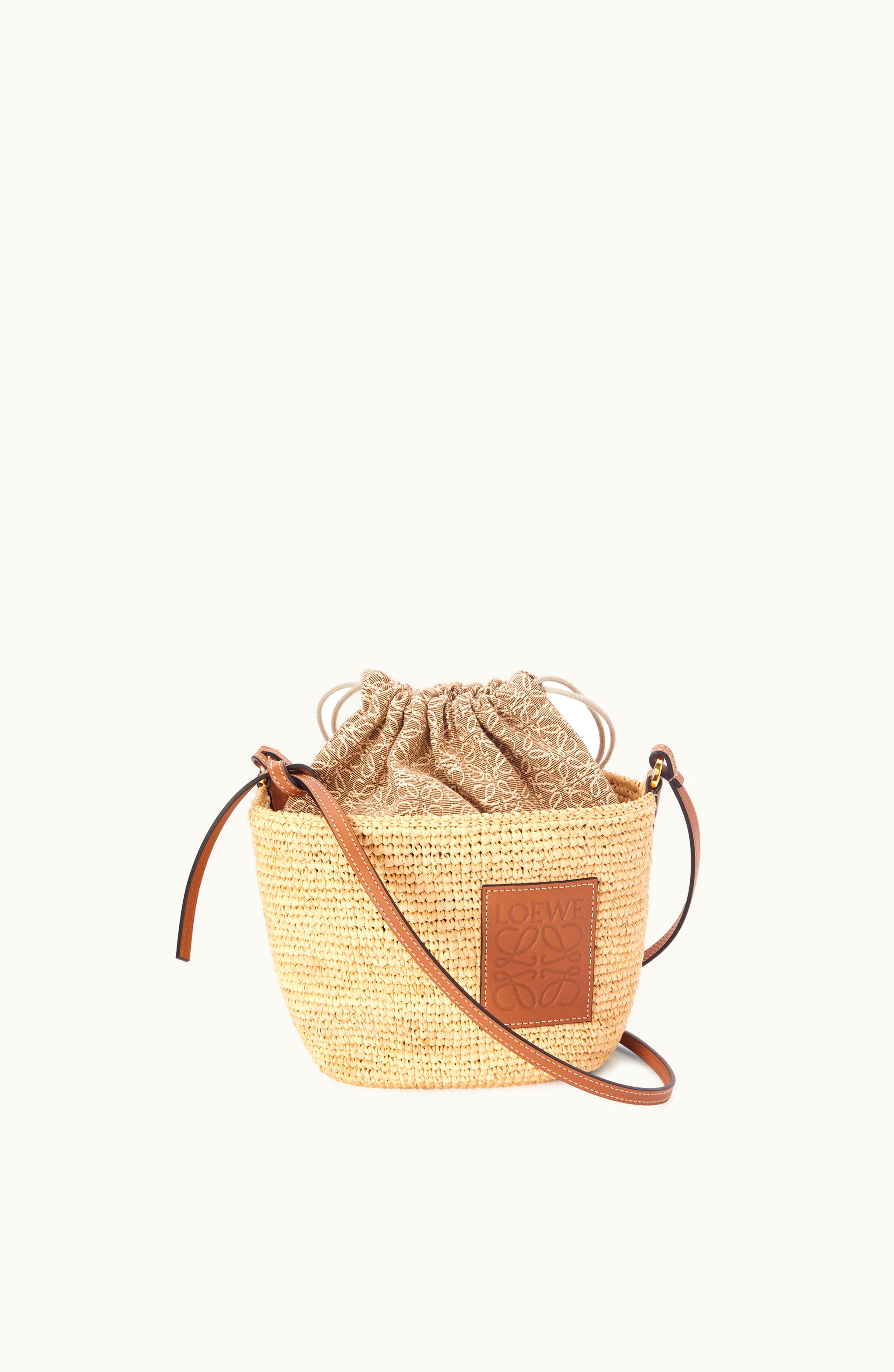 Loewe Loewe Pochette Bag In Raffia, Anagram Jacquard And Calfskin Natural / Tan