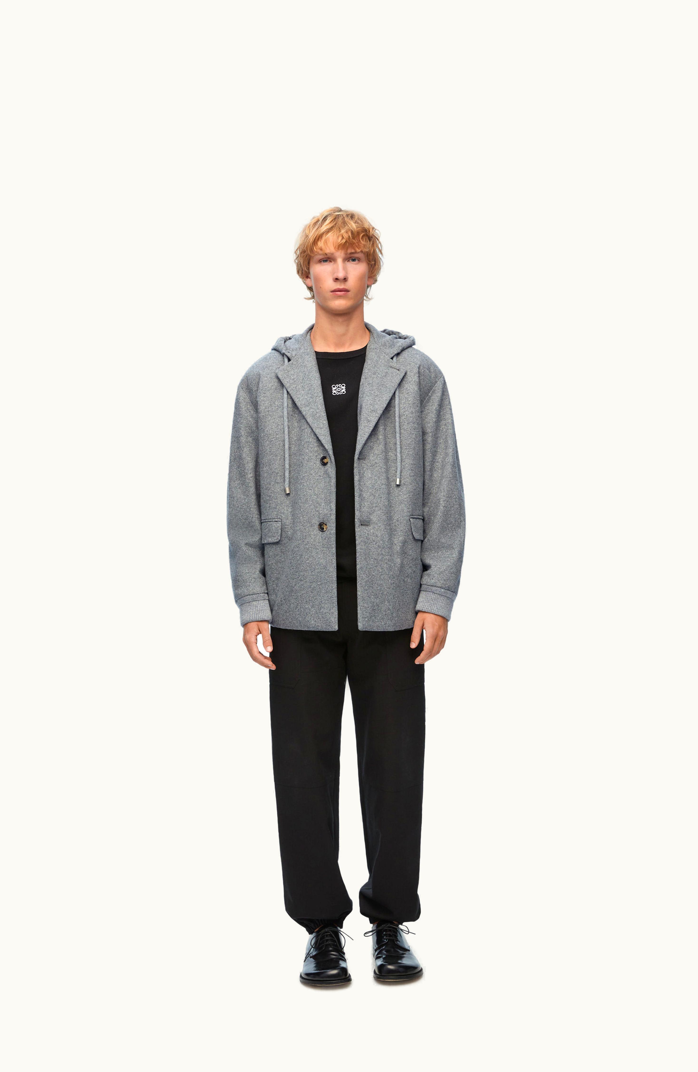 Loewe Loewe Hooded Jacket In Wool And Cashmere Grey Melange
