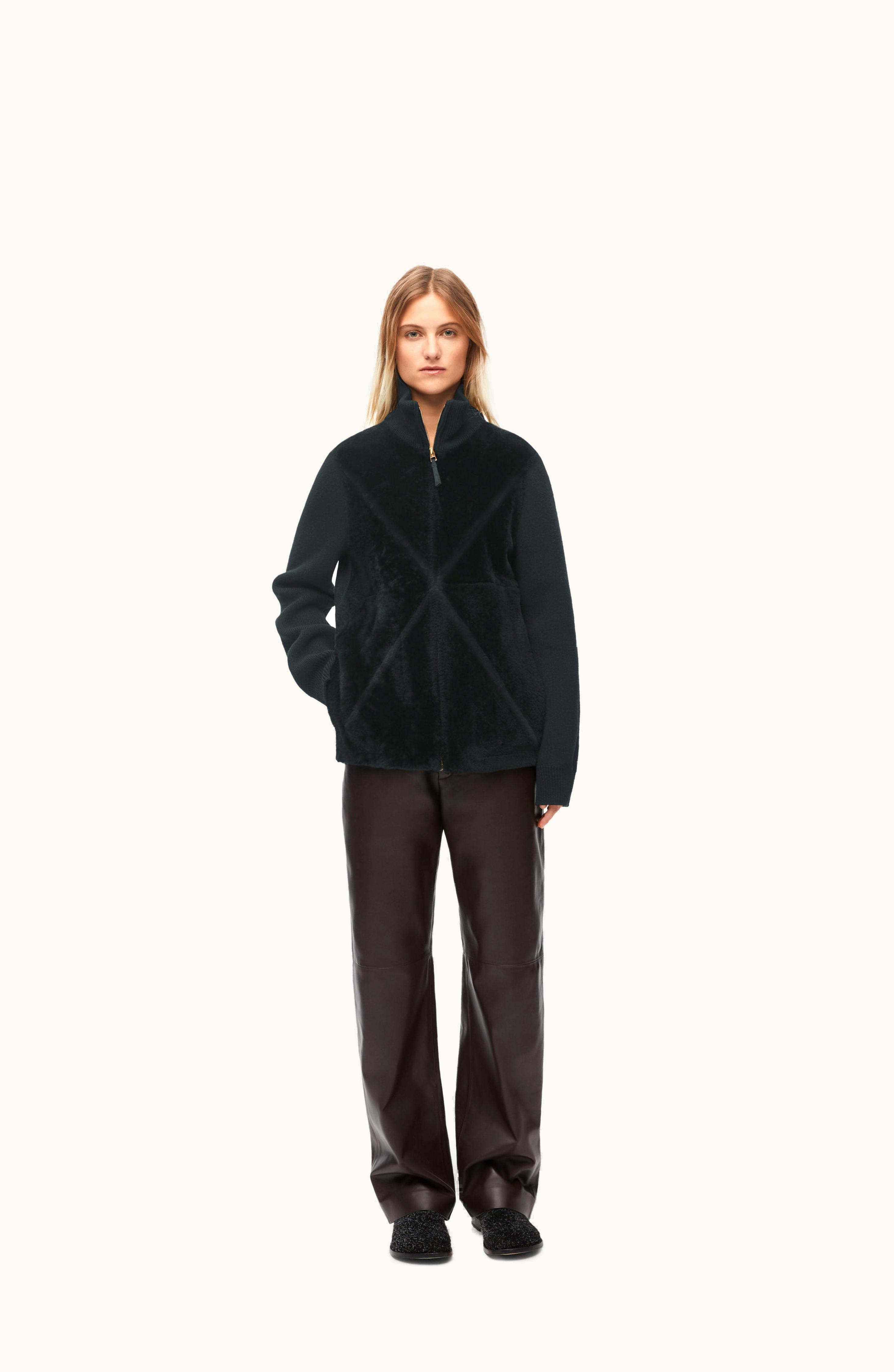 Loewe Loewe Puzzle Fold Jacket In Shearling And Wool Black