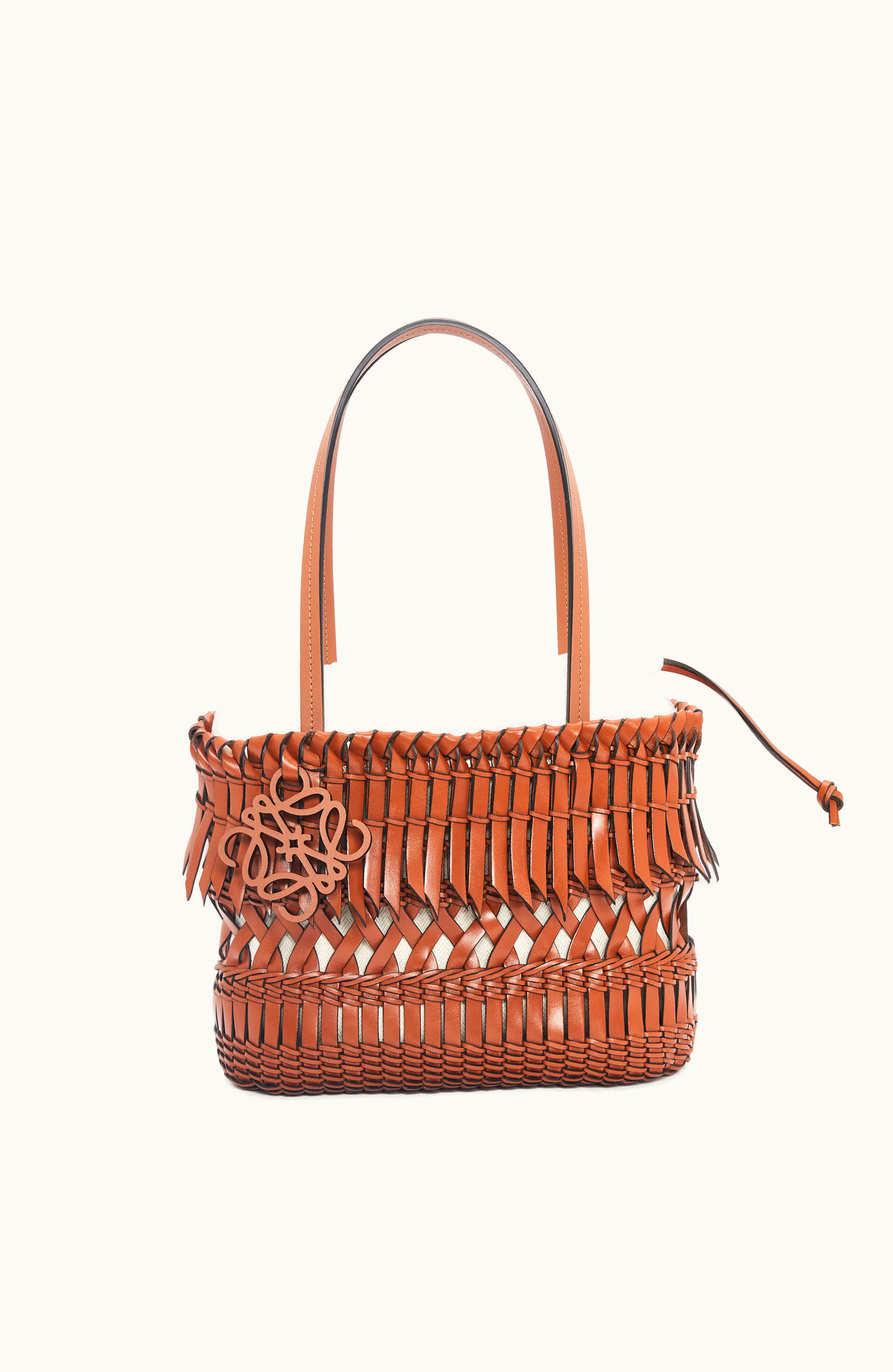 Loewe Loewe Fringe Square Basket Bag In Calfskin Tan