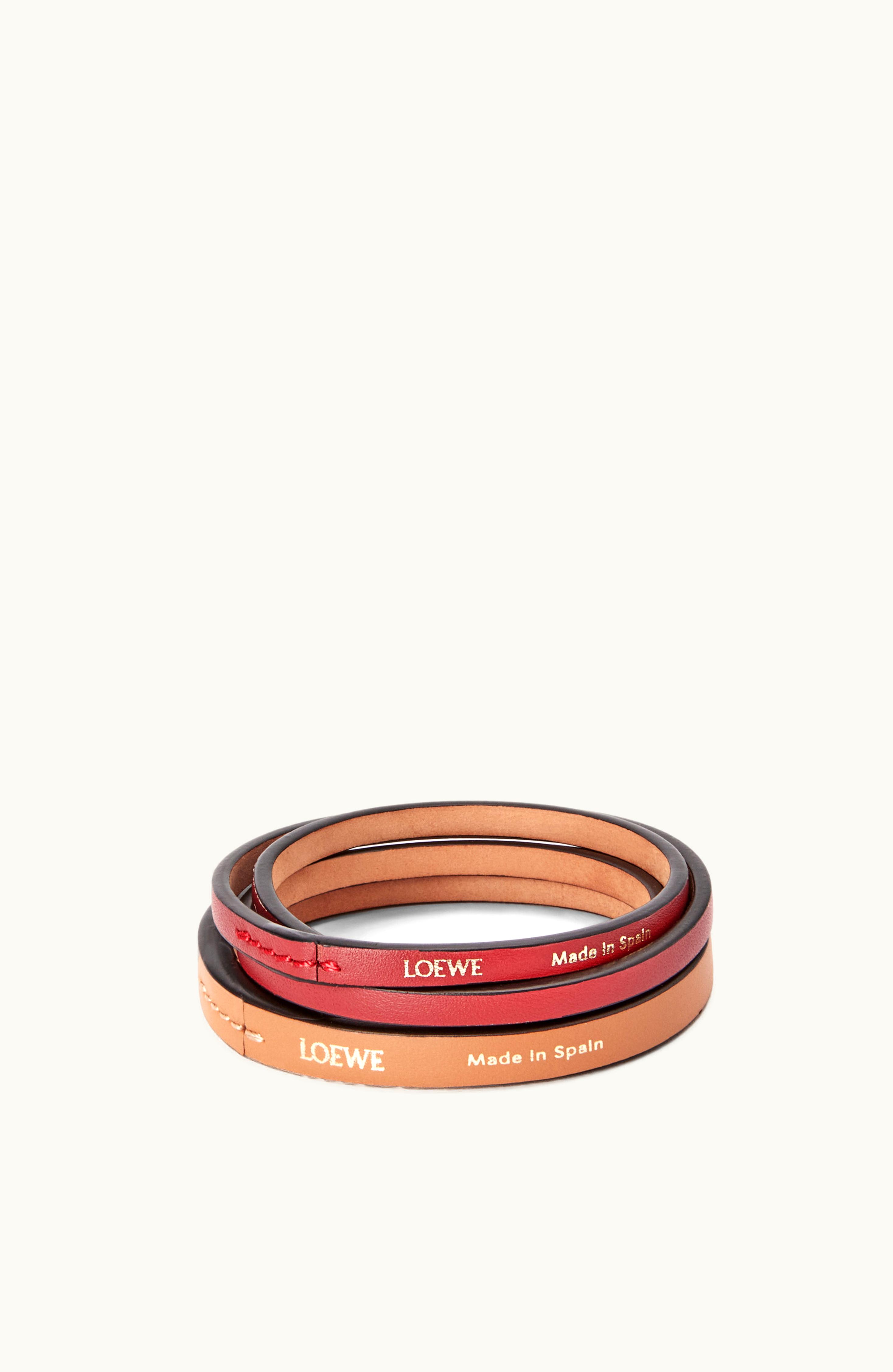 Loewe Loewe Double Bangle Set In Classic Calfskin Deep Red / Warm Desert