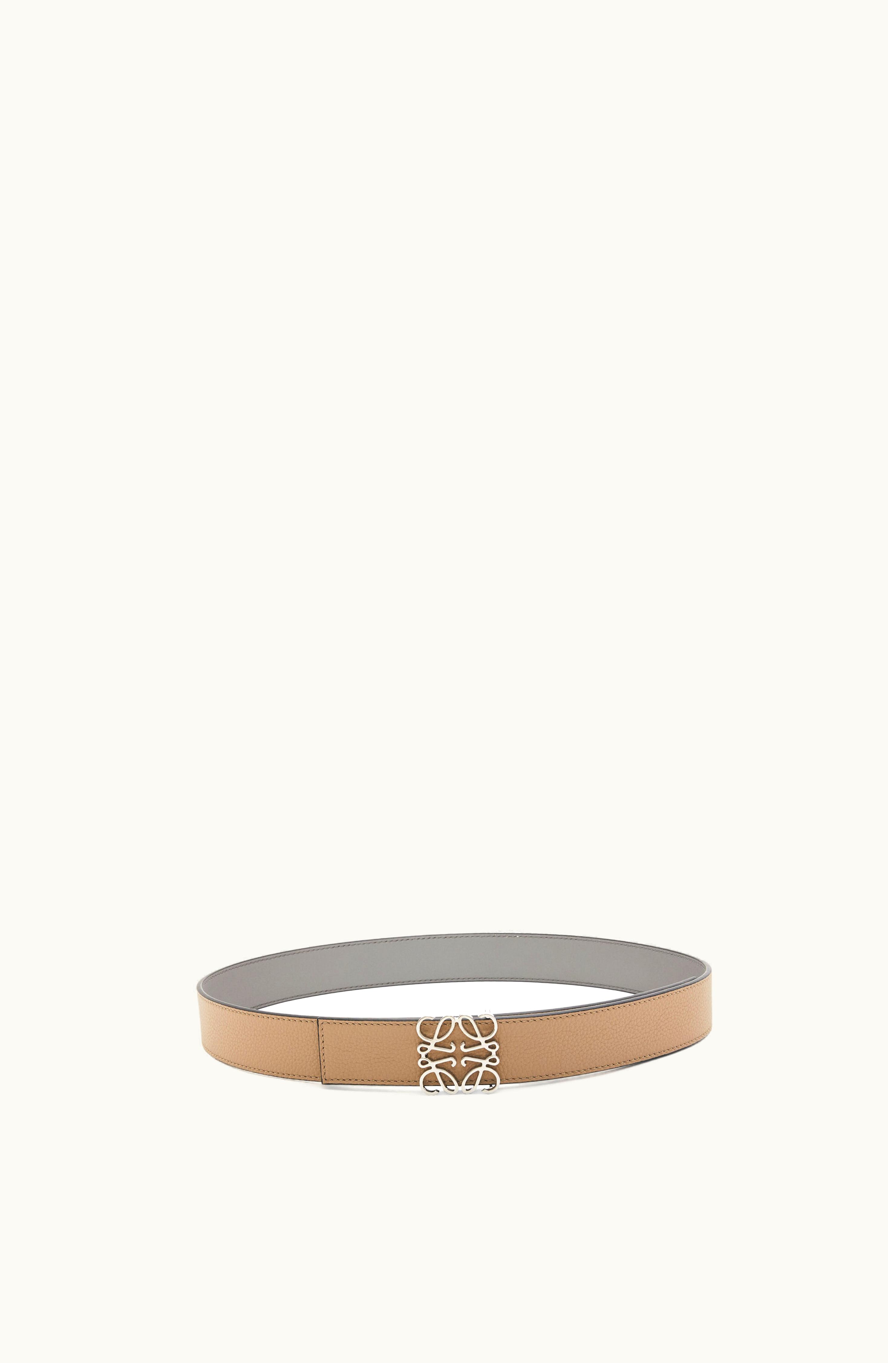 Loewe Loewe Reversible Anagram Belt In Soft Grained Calfskin And Smooth Calfskin Sand / Asphalt Grey / Palladium