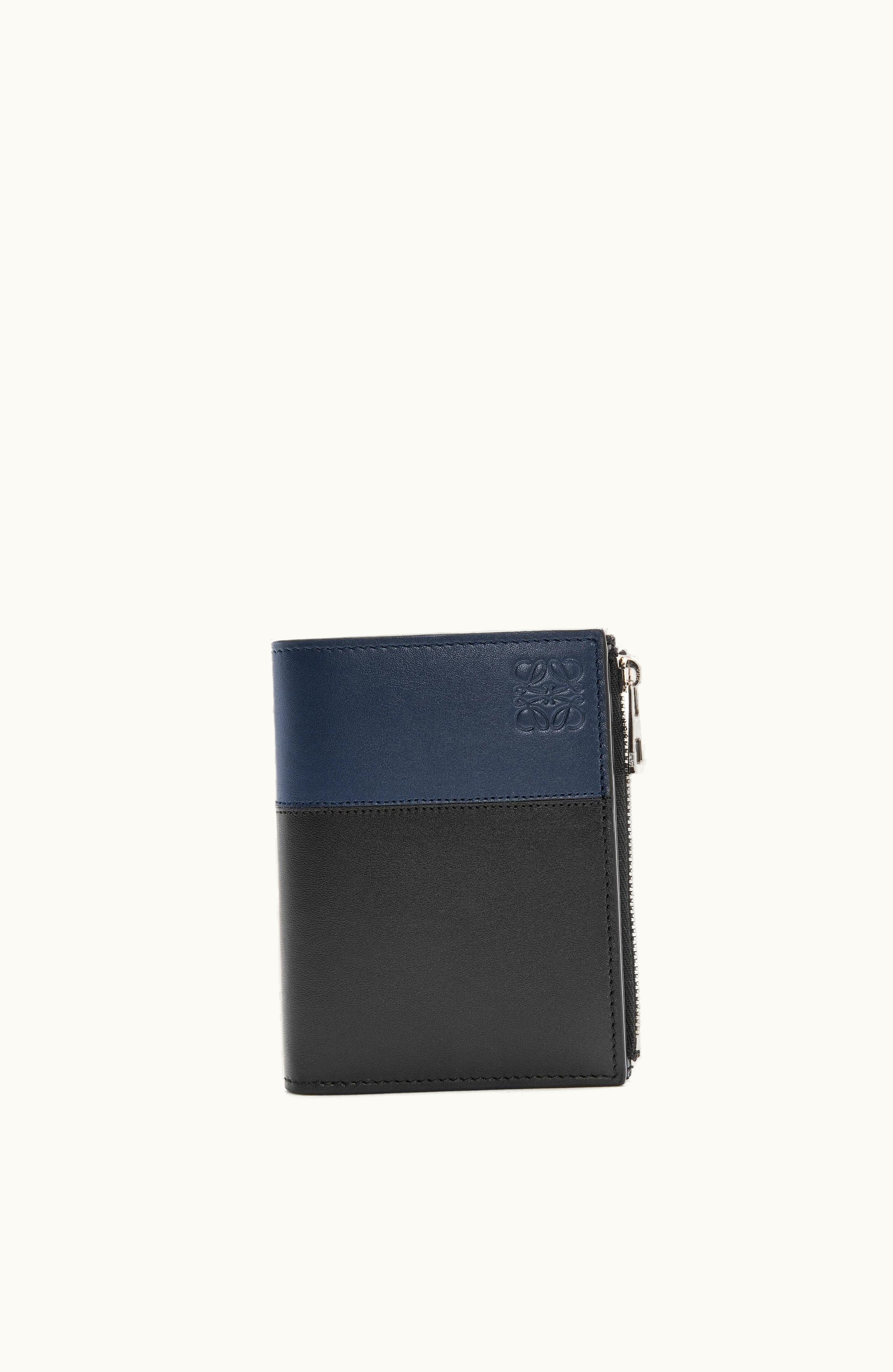 Loewe Loewe Slim Compact Wallet In Shiny Calfskin Black / Deep Navy